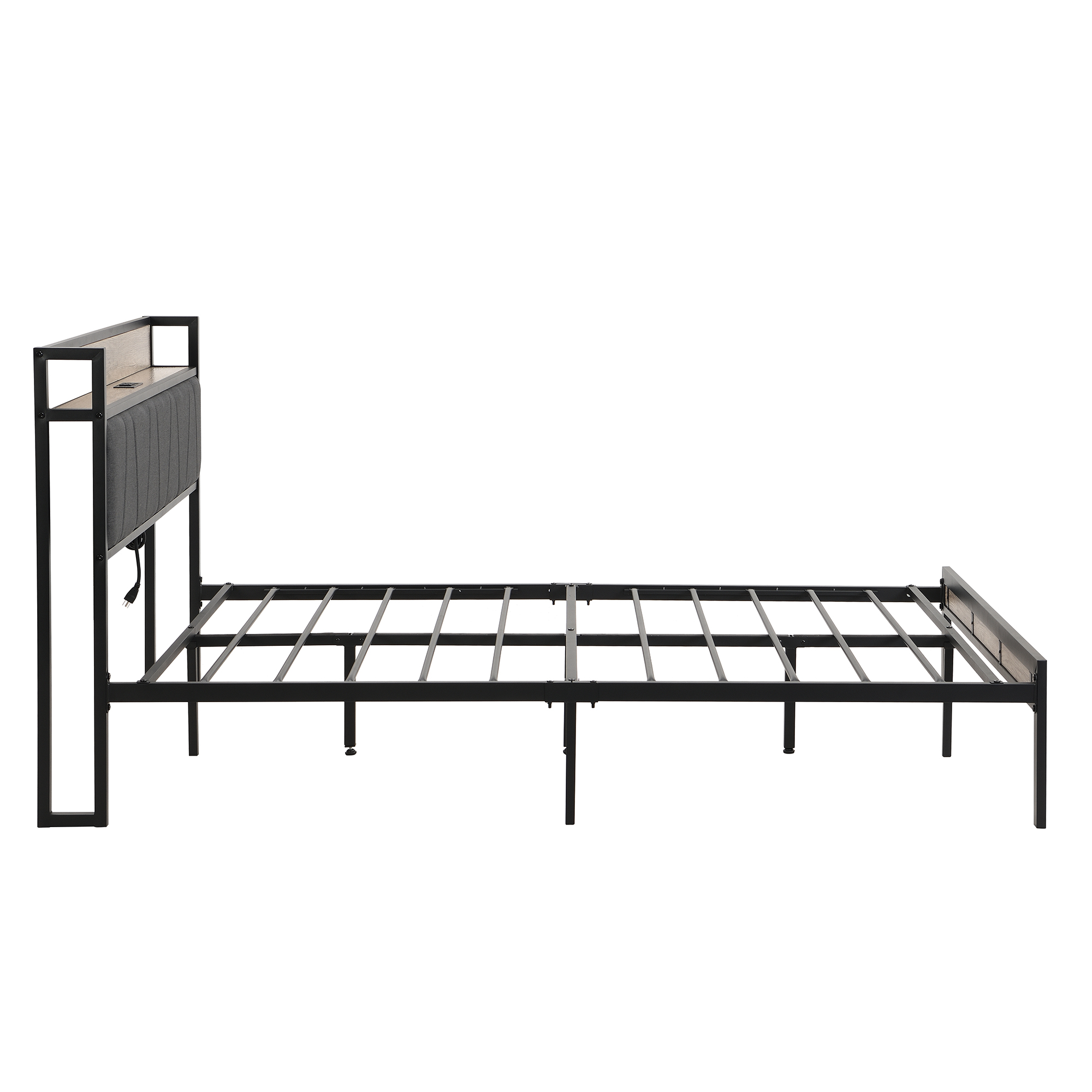 Full Size Metal Platform Bed Frame with upholstery storage function Headboard and USB LINER and Footboard , No Box Spring Needed, Large Under Bed Storage, Easy Assemble