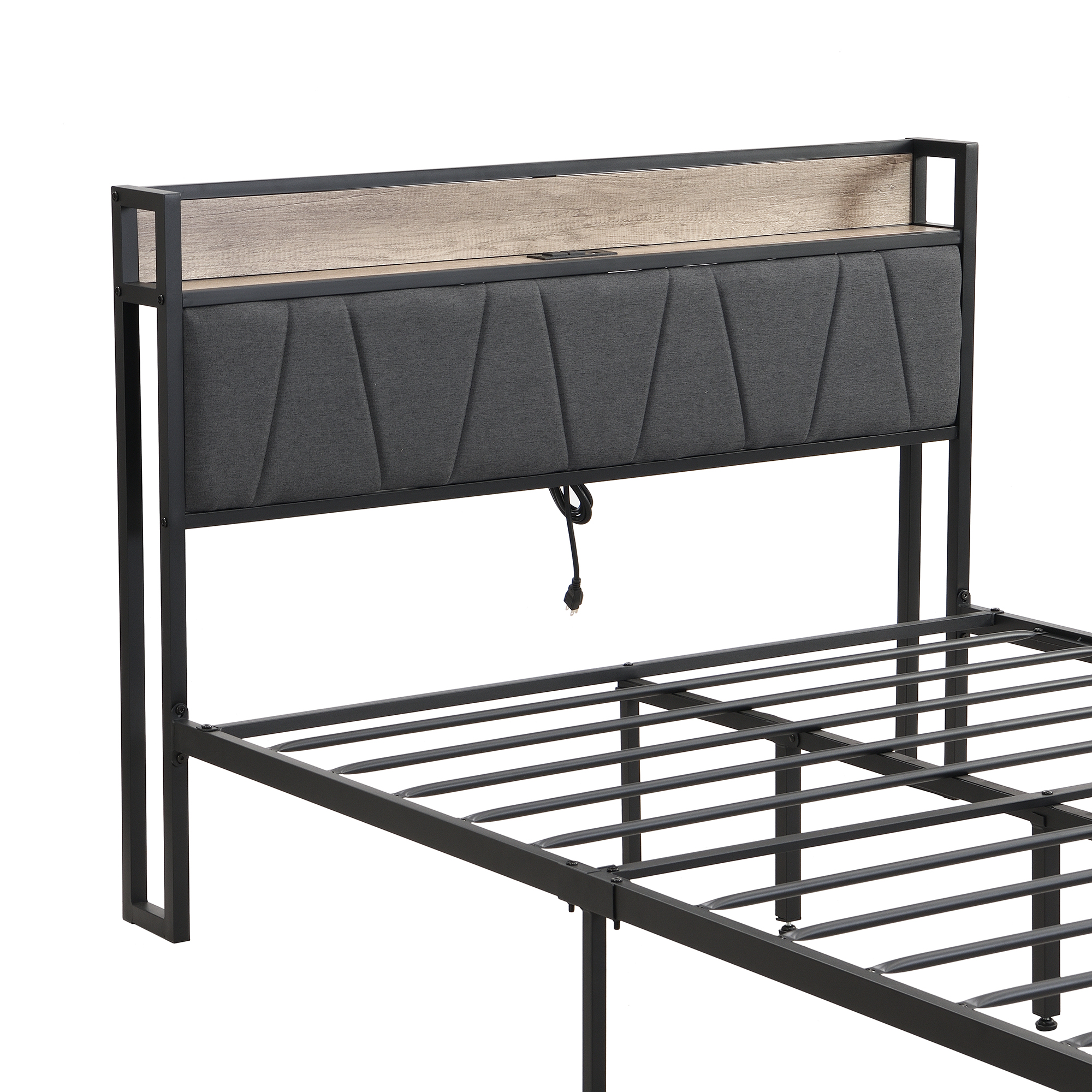 Full Size Metal Platform Bed Frame with upholstery storage function Headboard and USB LINER and Footboard , No Box Spring Needed, Large Under Bed Storage, Easy Assemble