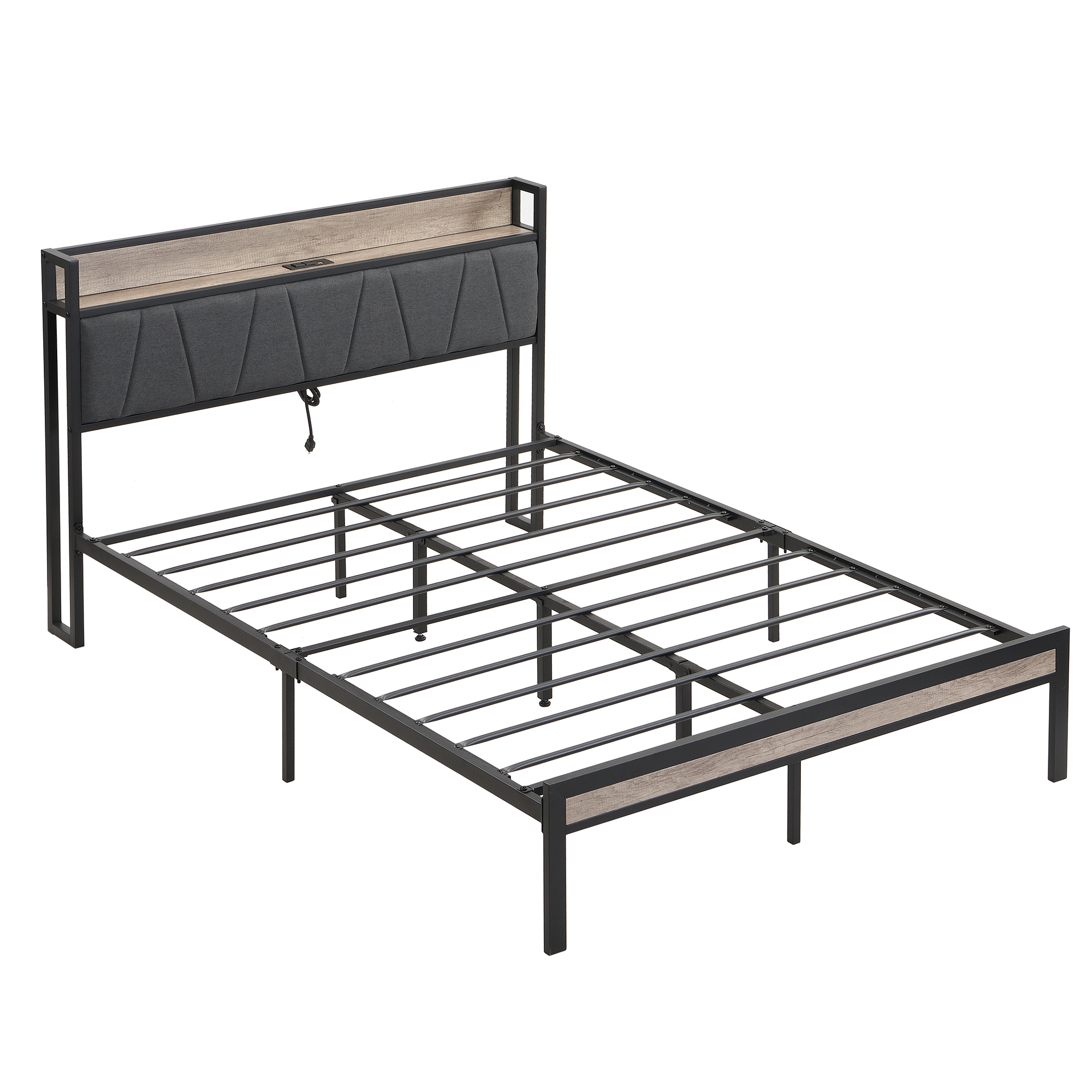 Full Size Metal Platform Bed Frame with upholstery storage function Headboard and USB LINER and Footboard , No Box Spring Needed, Large Under Bed Storage, Easy Assemble