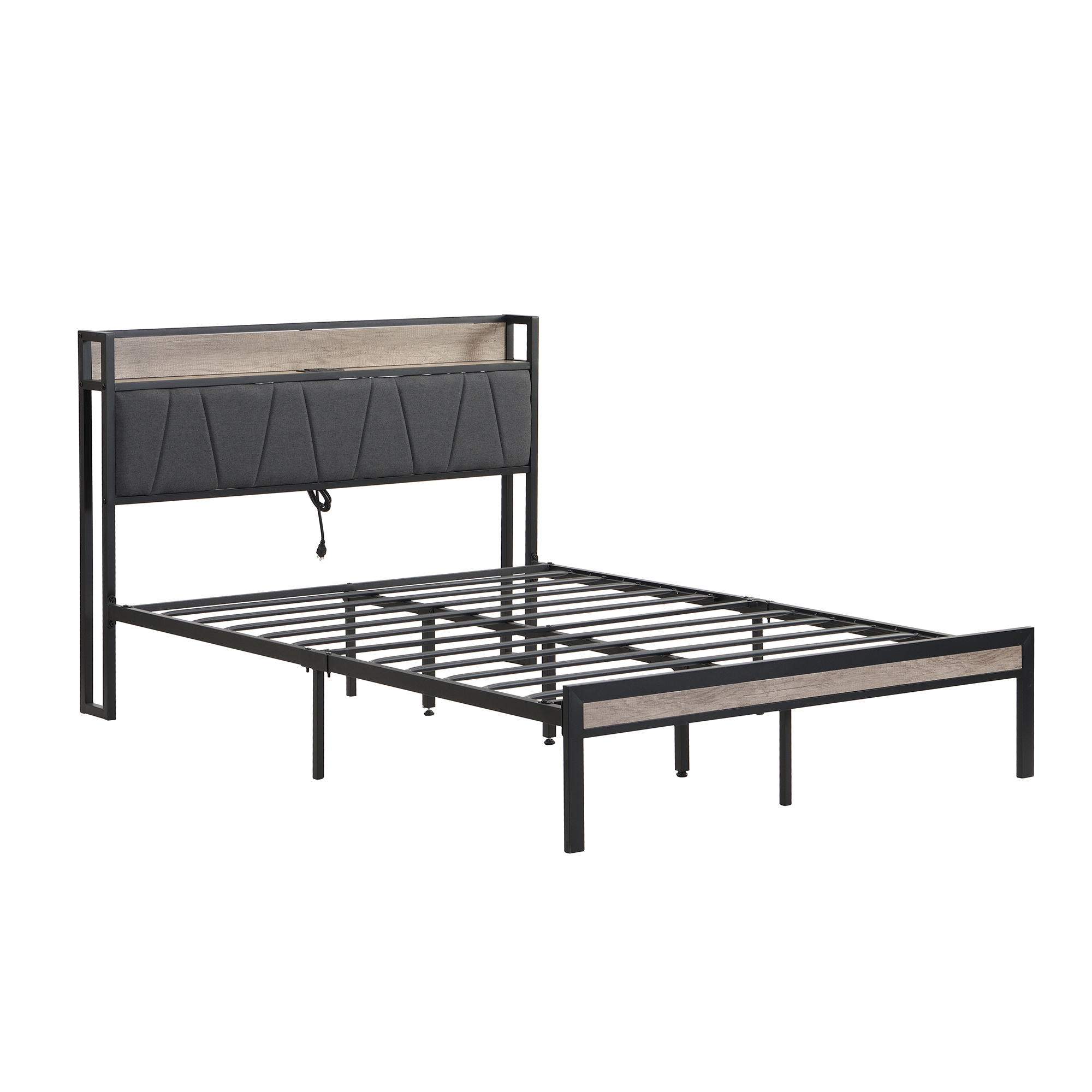 Full Size Metal Platform Bed Frame with upholstery storage function Headboard and USB LINER and Footboard , No Box Spring Needed, Large Under Bed Storage, Easy Assemble