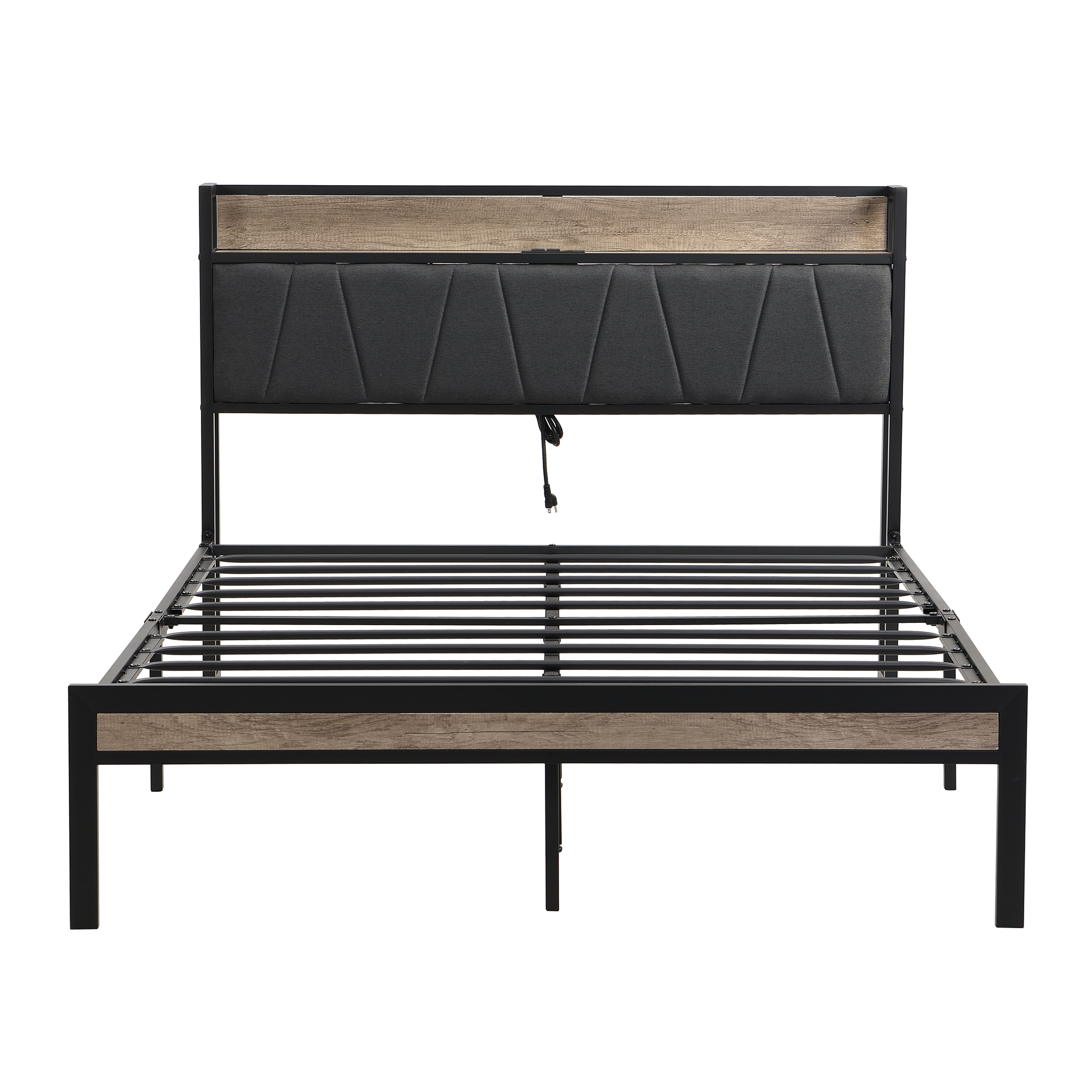 Full Size Metal Platform Bed Frame with upholstery storage function Headboard and USB LINER and Footboard , No Box Spring Needed, Large Under Bed Storage, Easy Assemble