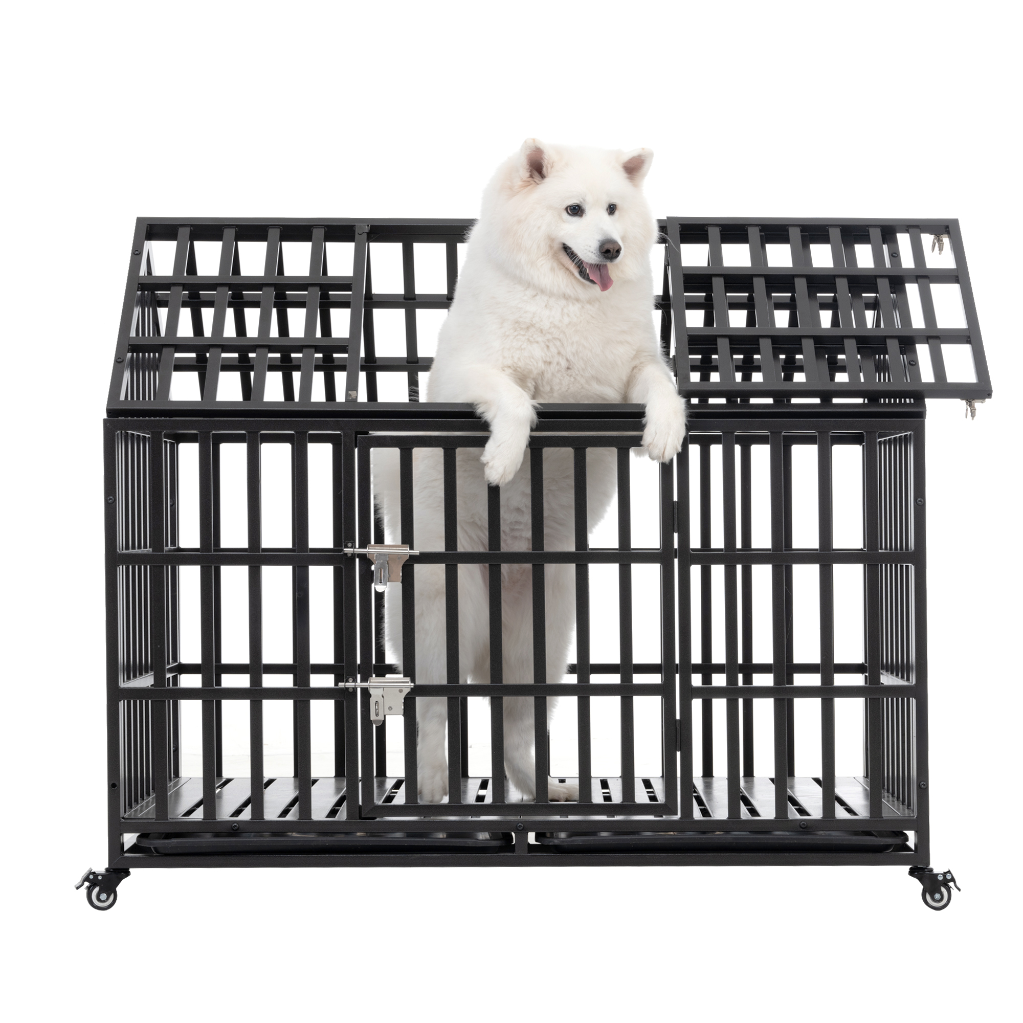 52" Heavy Duty Dog Crate Large Dog cage Strong Metal Dog Kennels and Crates for Large Dogs with 4 Lockable Wheels