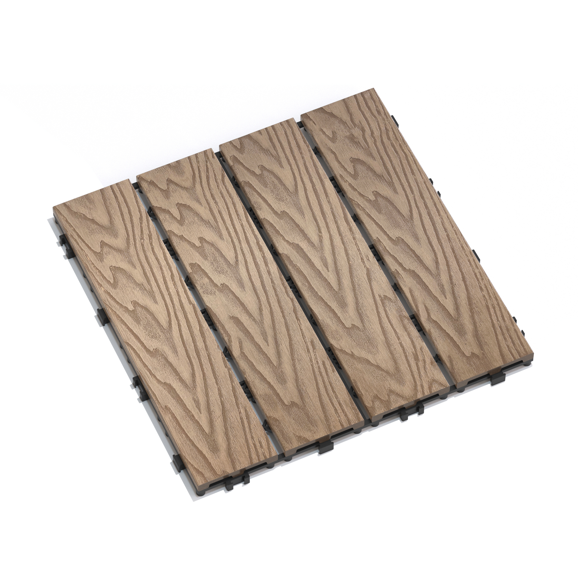 Patio Floor Tiles Pack of 22  WPC Wood-Plastic Composite Patio Deck Tiles DIY Interlocking Decking Tiles, Quick Deck Floor Tile, Court Tile, Water Resistant Indoor Outdoor -11.8" 3D TEAK