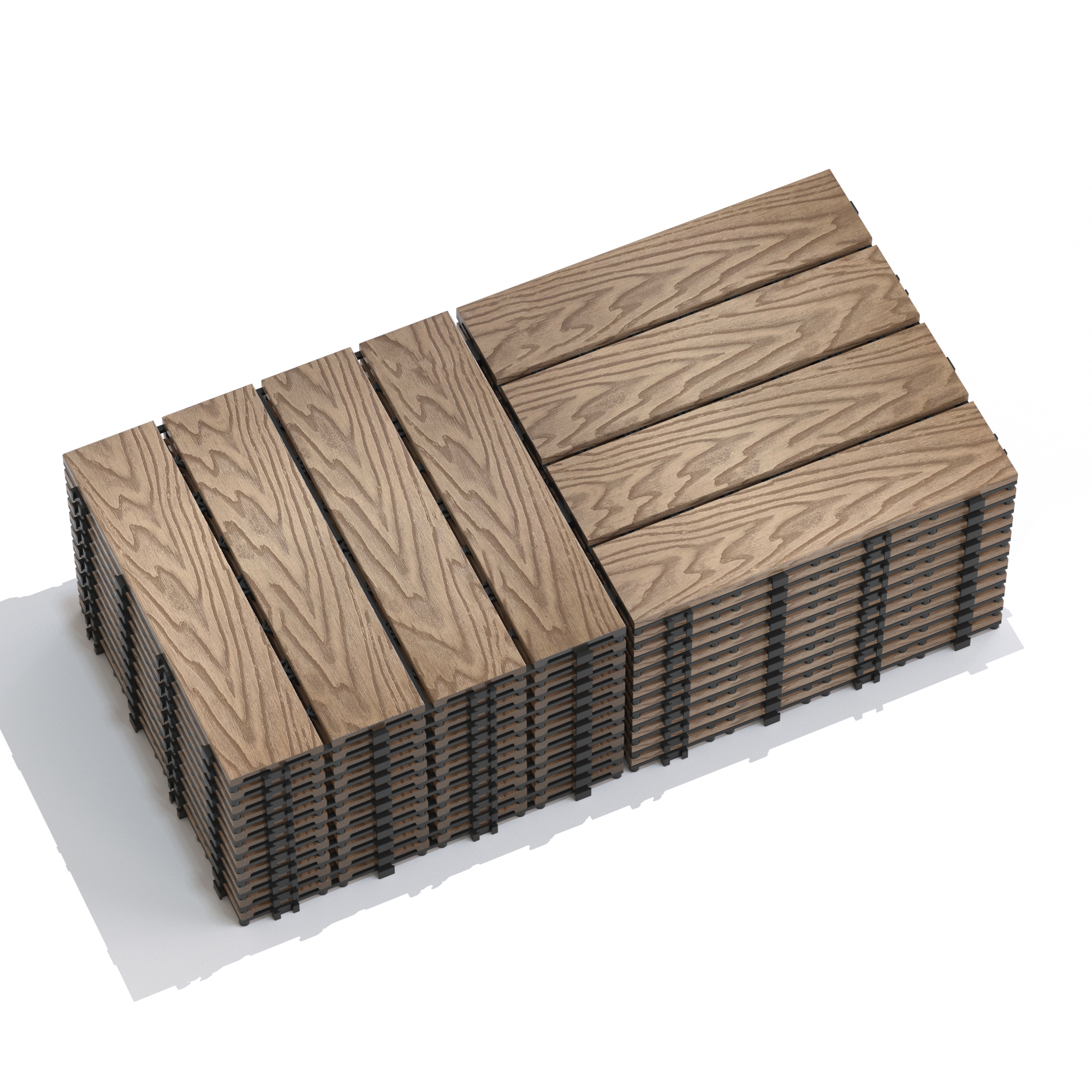 Patio Floor Tiles Pack of 22  WPC Wood-Plastic Composite Patio Deck Tiles DIY Interlocking Decking Tiles, Quick Deck Floor Tile, Court Tile, Water Resistant Indoor Outdoor -11.8" 3D TEAK