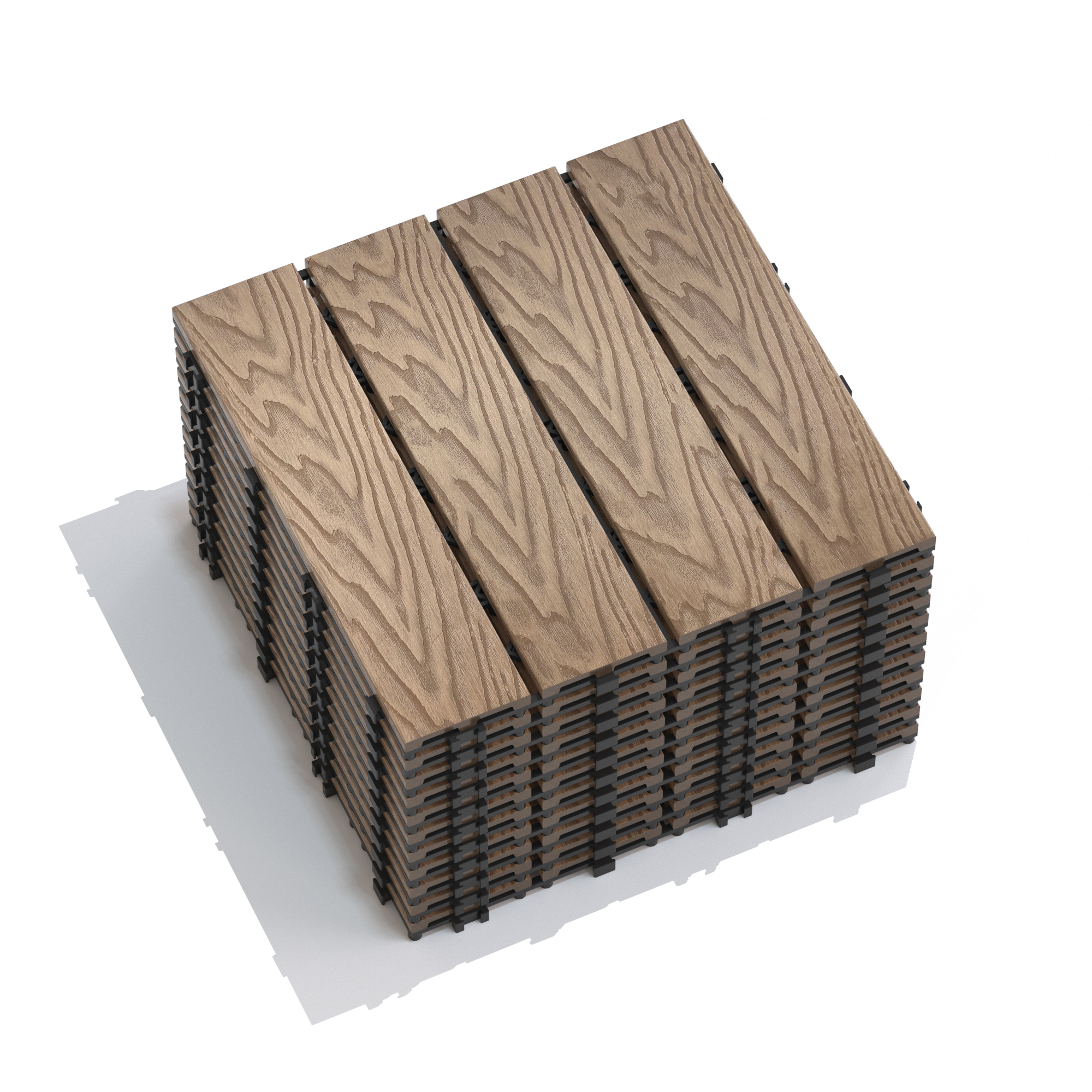 Patio Floor Tiles Pack of 22  WPC Wood-Plastic Composite Patio Deck Tiles DIY Interlocking Decking Tiles, Quick Deck Floor Tile, Court Tile, Water Resistant Indoor Outdoor -11.8" 3D TEAK