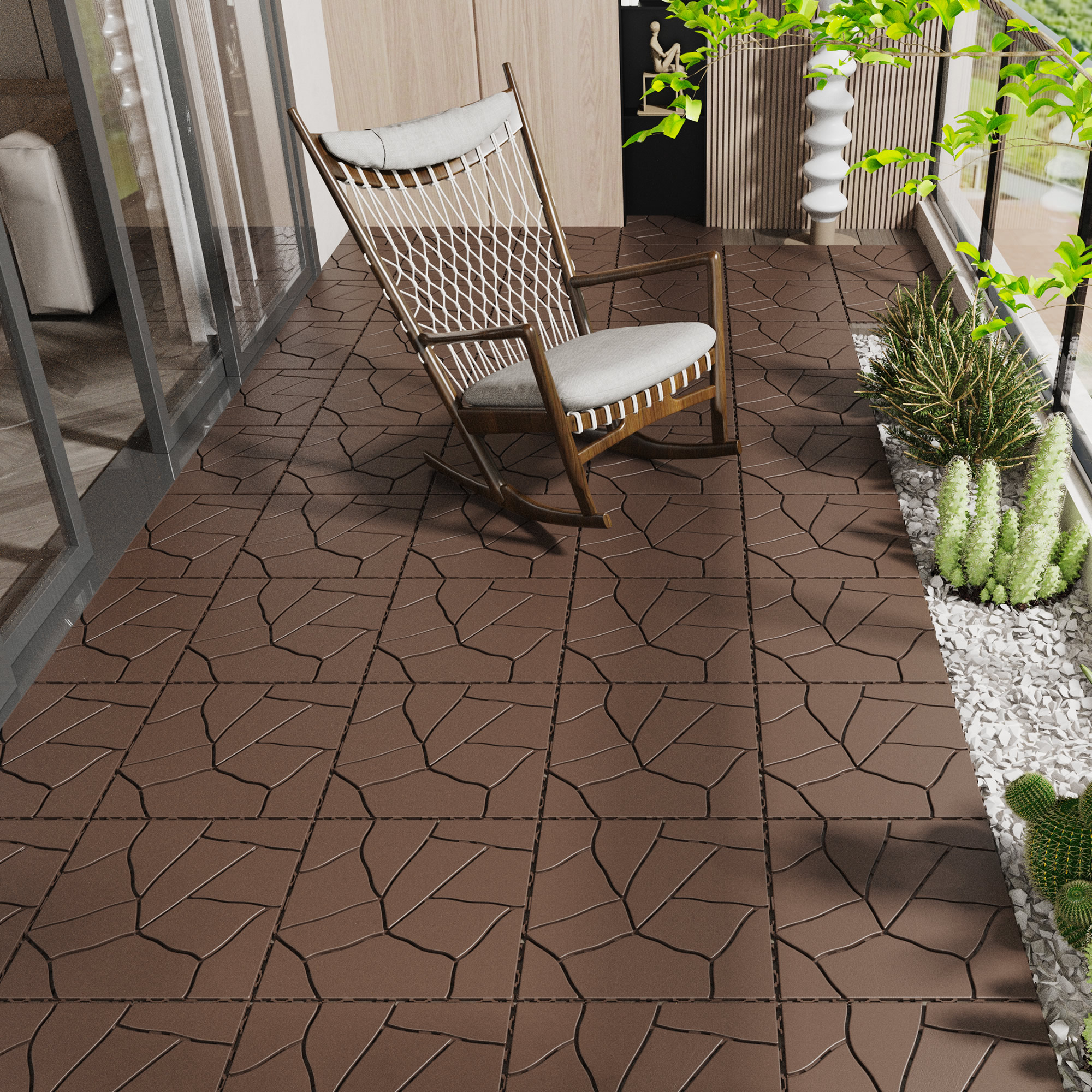 Stone Style 12" Patio Deck Tiles, DIY Module Interlocking Decking Tiles Floor Tile,Easy and Quick Installation Court Tiles for Porch Poolside Balcony Backyard 44pcs Red Brown