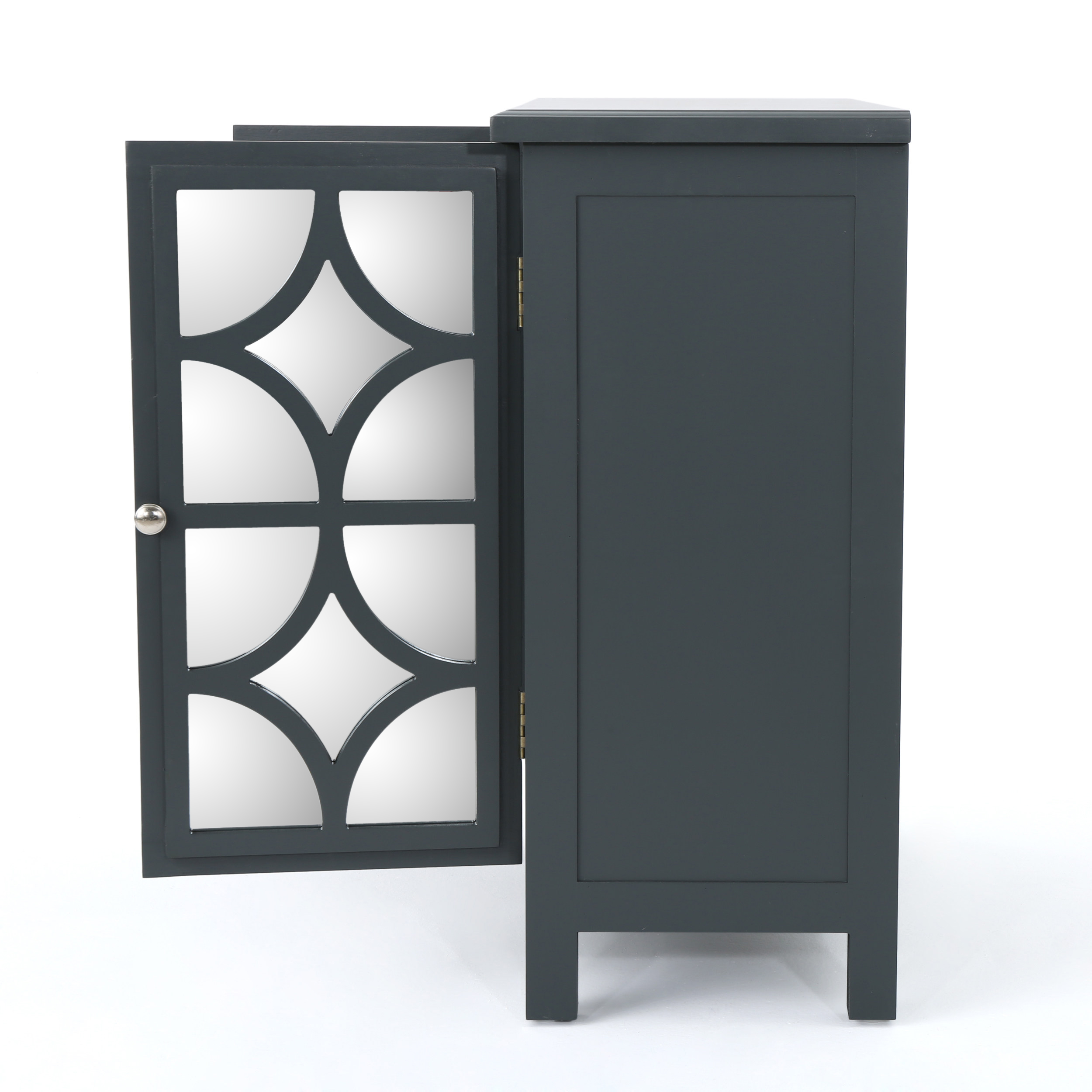 Firwood Mirror Finished Double Door Cabinet, Charcoal Grey