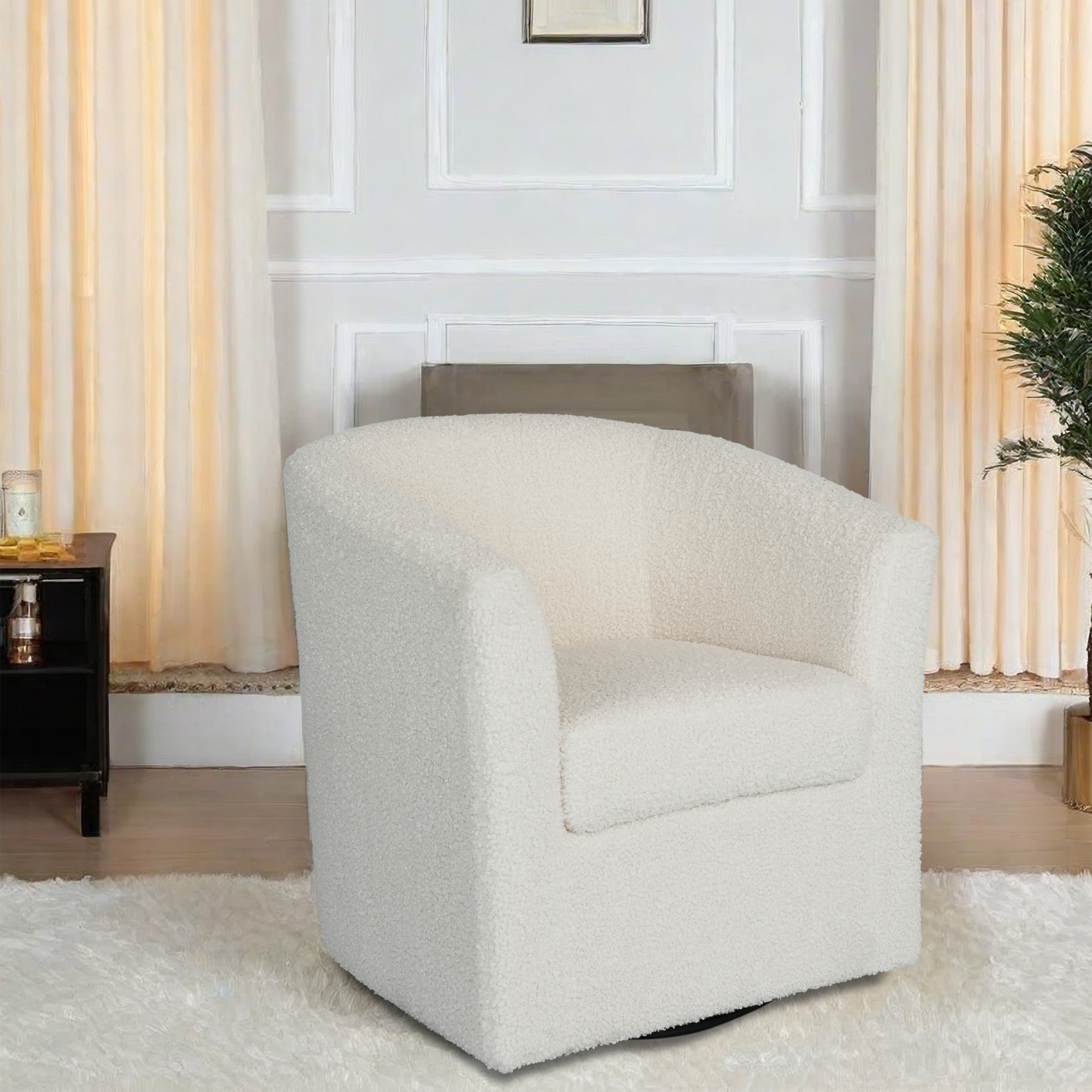 Teddy Velvet Swivel Chair, White, No Installation Required