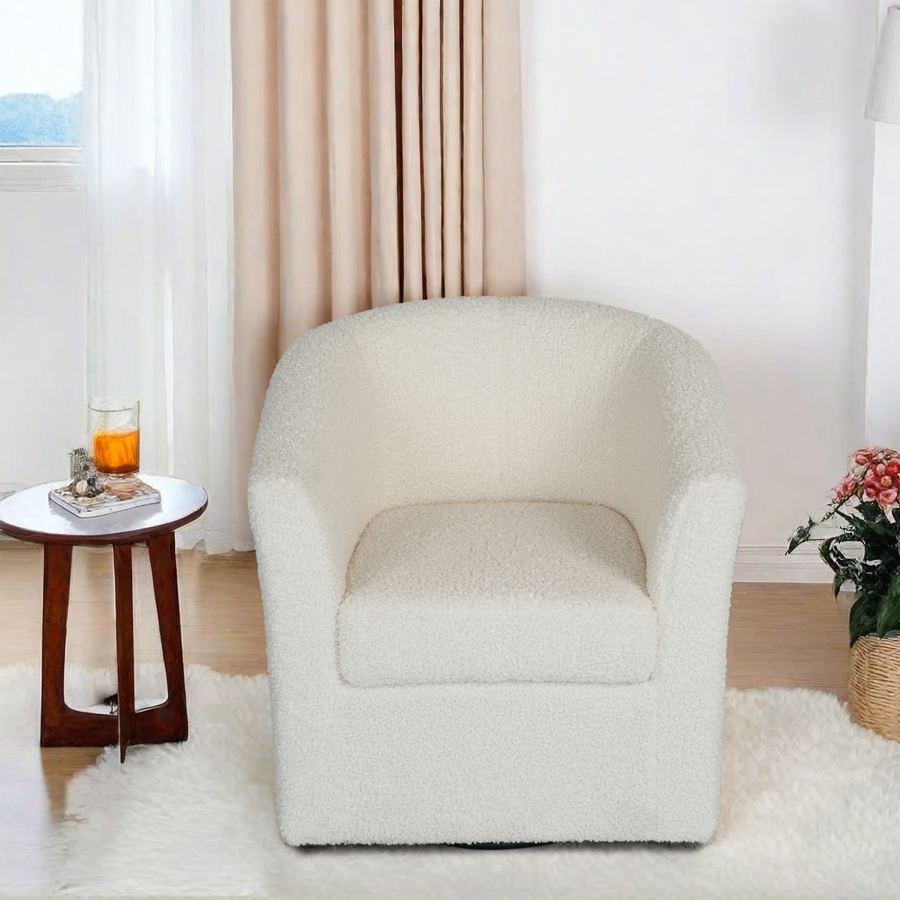 Teddy Velvet Swivel Chair, White, No Installation Required