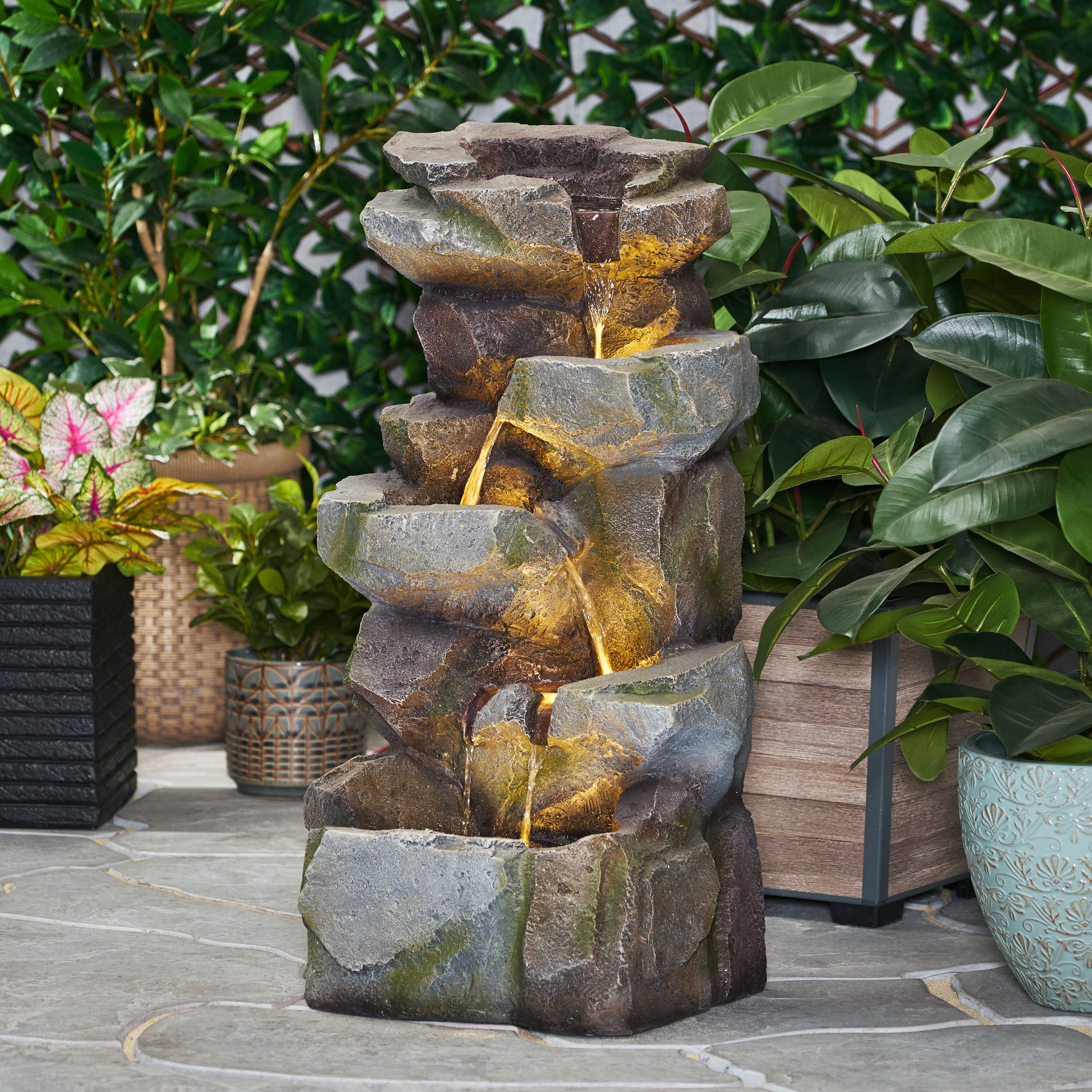 APACHE 4 TIER FOUNTAIN, Candler Outdoor Fountain, Stone Gray, No Assembly Required