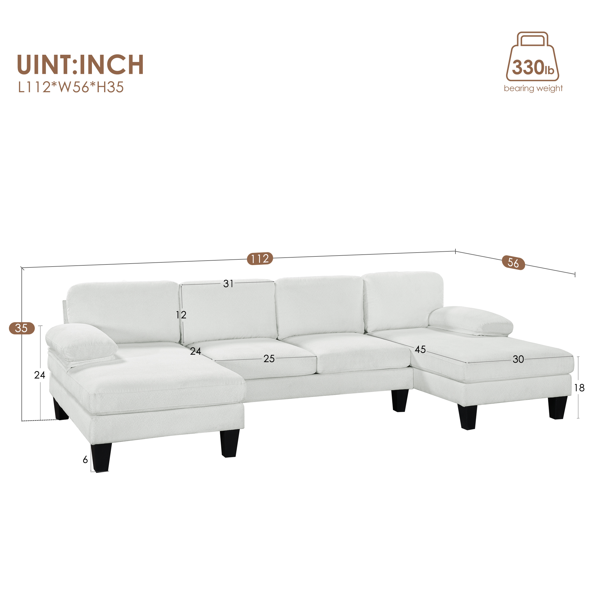 [VIDEO provided][New] 112*56" Granular Velvet Sofa,U-Shaped Couch with Oversized Seat,6-Seat Sofa Bed with Double Chaise,Comfortable and spacious indoor furniture for Living Room,Apartment,2 Colors