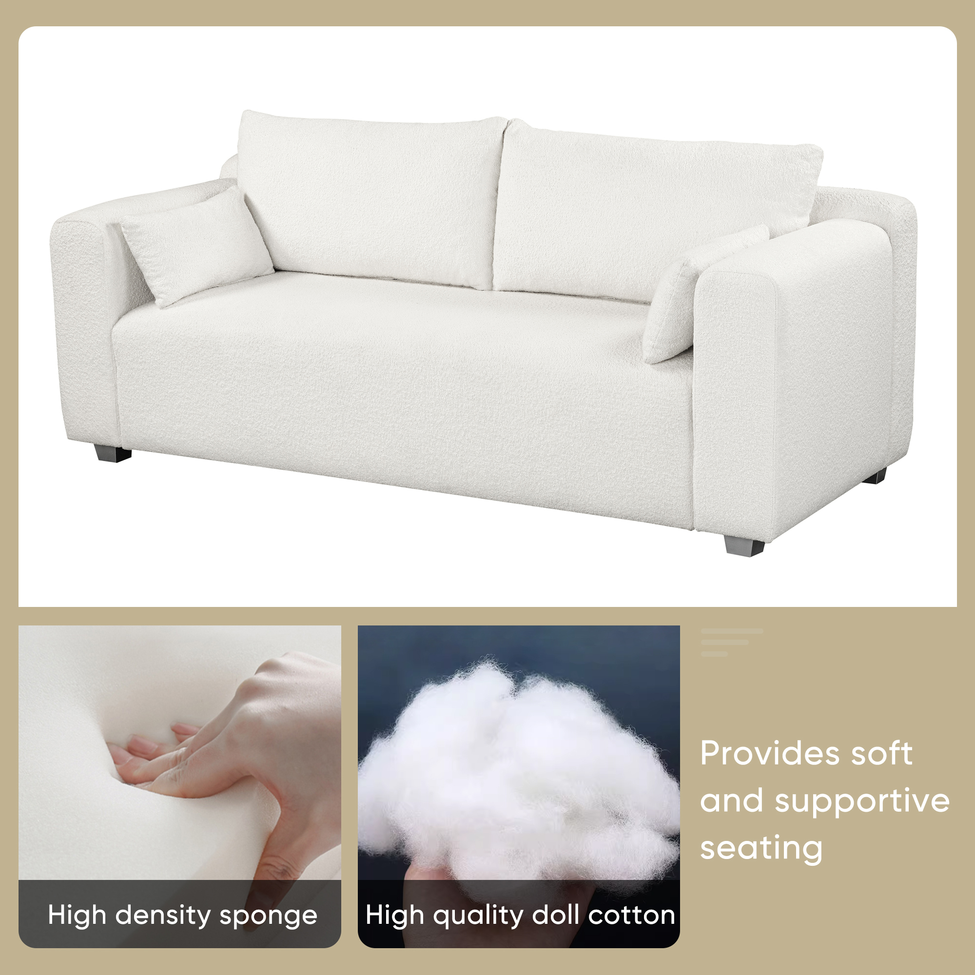 [New] 82*36" Modern Loop Yarn Fabric Sofa, One-Piece Seat Frame, Minimalist 2-3 Seat Couch Easy to Install, Loveseats with Extra Wide Domed Arms for Living Room, Bedroom, Apartment, Office(2 Pillows)