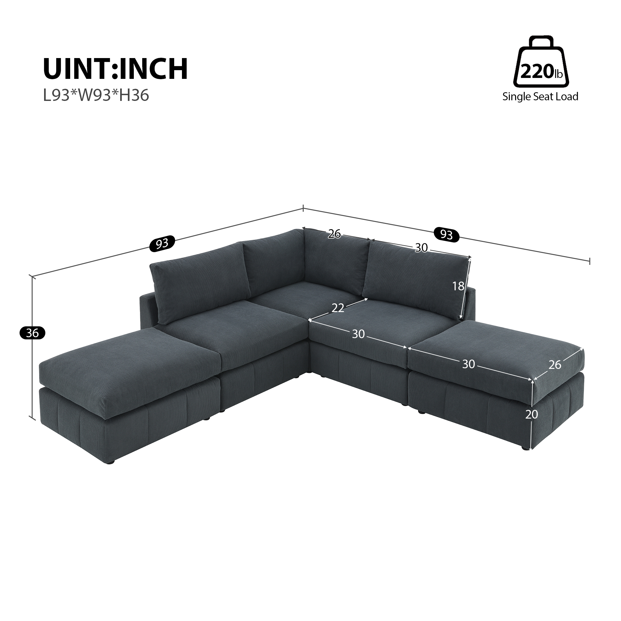 [VIDEO provided][New]93"Modern Sectional Sofa with Vertical Stripes,5-Seat Armless Couch Set with Convertible Ottomans,Various Combinations,L-Shape Indoor Furniture for Living Room,Apartment, 2 Colors