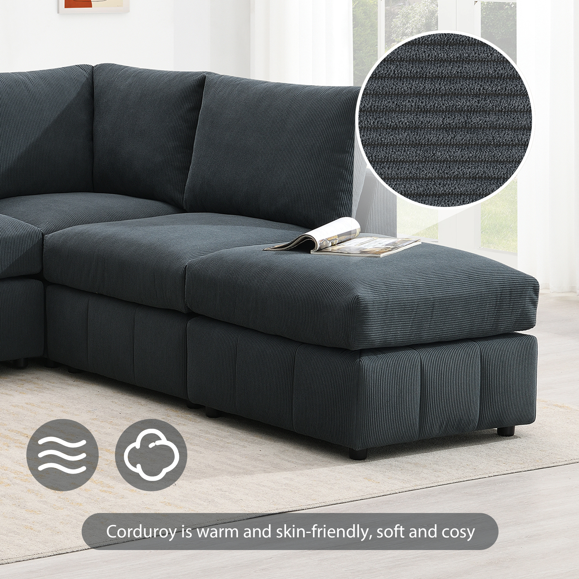 [VIDEO provided][New]93"Modern Sectional Sofa with Vertical Stripes,5-Seat Armless Couch Set with Convertible Ottomans,Various Combinations,L-Shape Indoor Furniture for Living Room,Apartment, 2 Colors