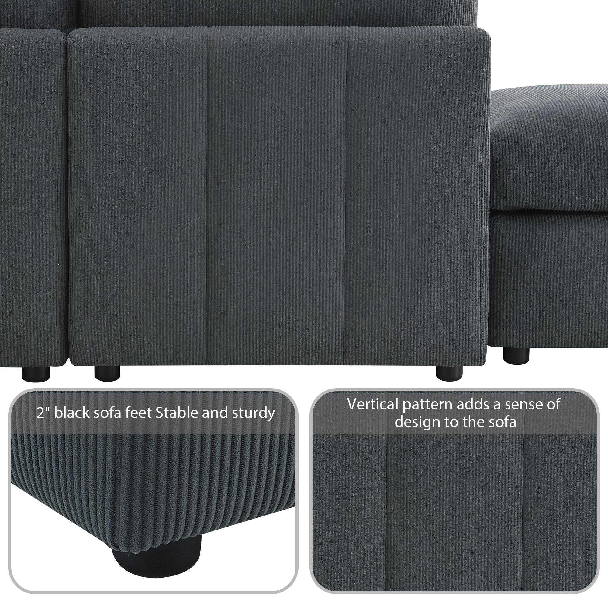 [VIDEO provided][New]93"Modern Sectional Sofa with Vertical Stripes,5-Seat Armless Couch Set with Convertible Ottomans,Various Combinations,L-Shape Indoor Furniture for Living Room,Apartment, 2 Colors