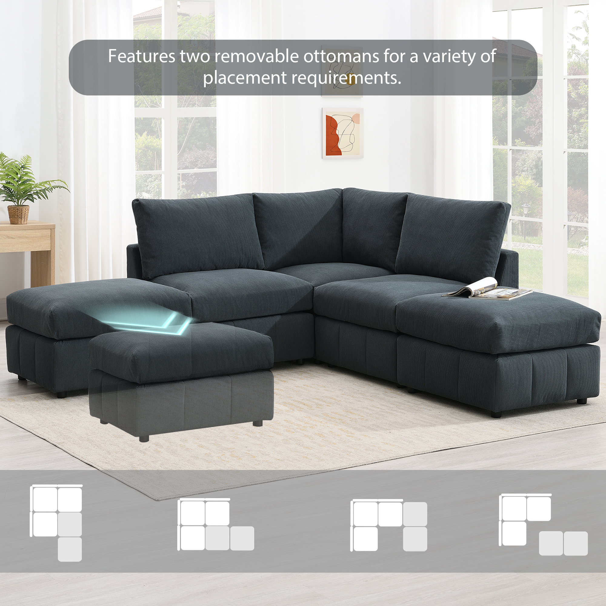 [VIDEO provided][New]93"Modern Sectional Sofa with Vertical Stripes,5-Seat Armless Couch Set with Convertible Ottomans,Various Combinations,L-Shape Indoor Furniture for Living Room,Apartment, 2 Colors