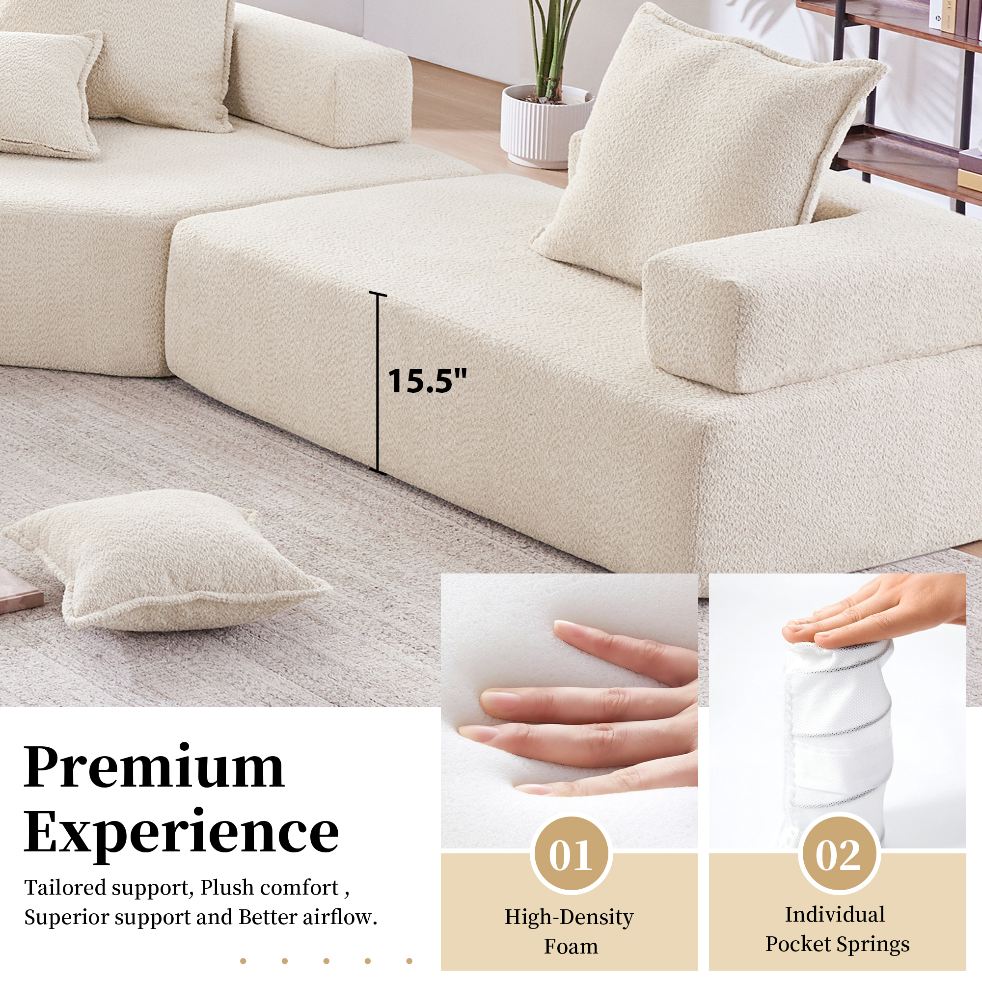 Lounge Frame for Oversized Modular U Shaped Sectional Sofa,Luxury Boucle Floor Couch Set,Convertible Sleeper Couch,Spacious Foam-Filled Sofa Bed for Living Room