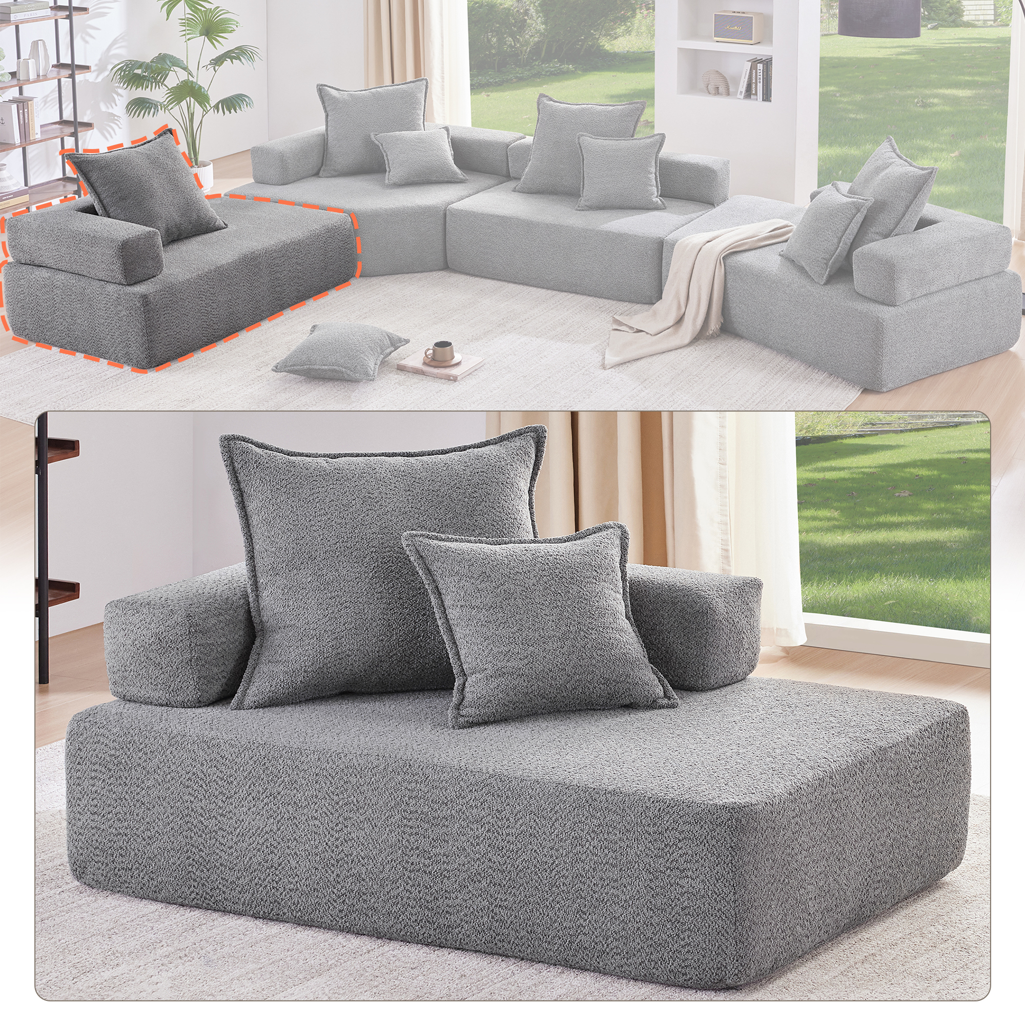 Lounge Frame for Oversized Modular U Shaped Sectional Sofa,Luxury Boucle Floor Couch Set,Convertible Sleeper Couch,Spacious Foam-Filled Sofa Bed for Living Room