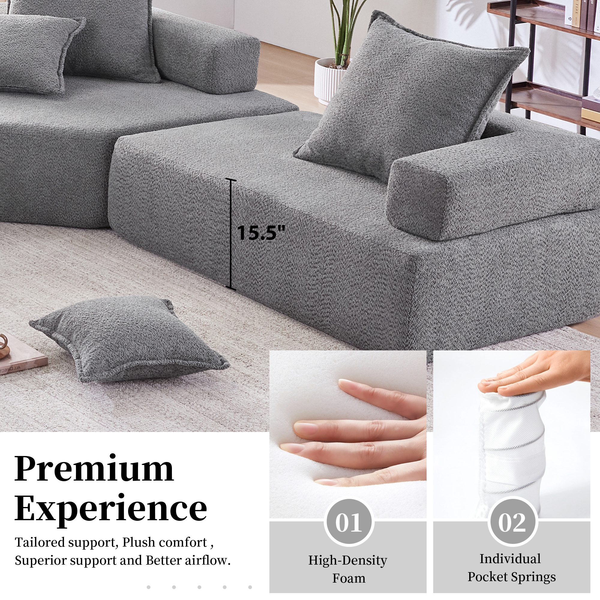 Special-shaped Frame for Oversized Modular U Shaped Sectional Sofa,Luxury Boucle Floor Couch Set,Convertible Sleeper Couch,Spacious Foam-Filled Sofa Bed for Living Room