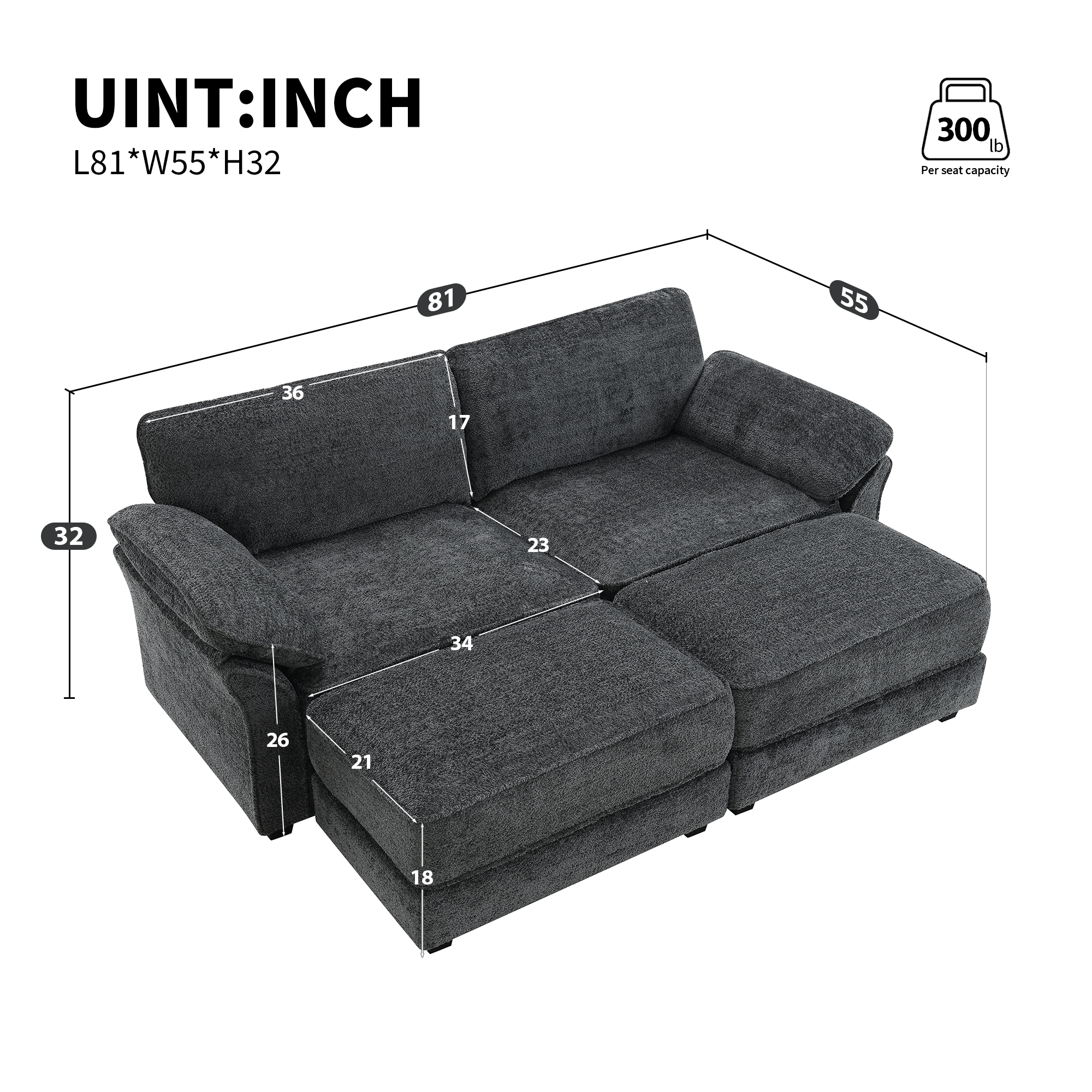 [VIDEO provided] [New] Free Combination Modular Convertible Sectional Sofa Bed Set, 4 Seat Upholstered Sleeper Corner Couch, Deep-Seat Loveseat with Ottoman for Living Room, Office, Apartment,2 Colors