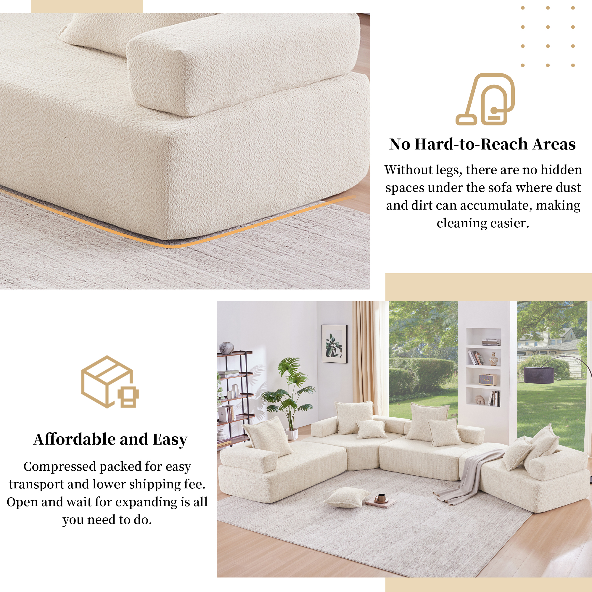 Corner Frame for Oversized Modular U Shaped Sectional Sofa,Luxury Boucle Floor Couch Set,Convertible Sleeper Couch,Spacious Foam-Filled Sofa Bed for Living Room