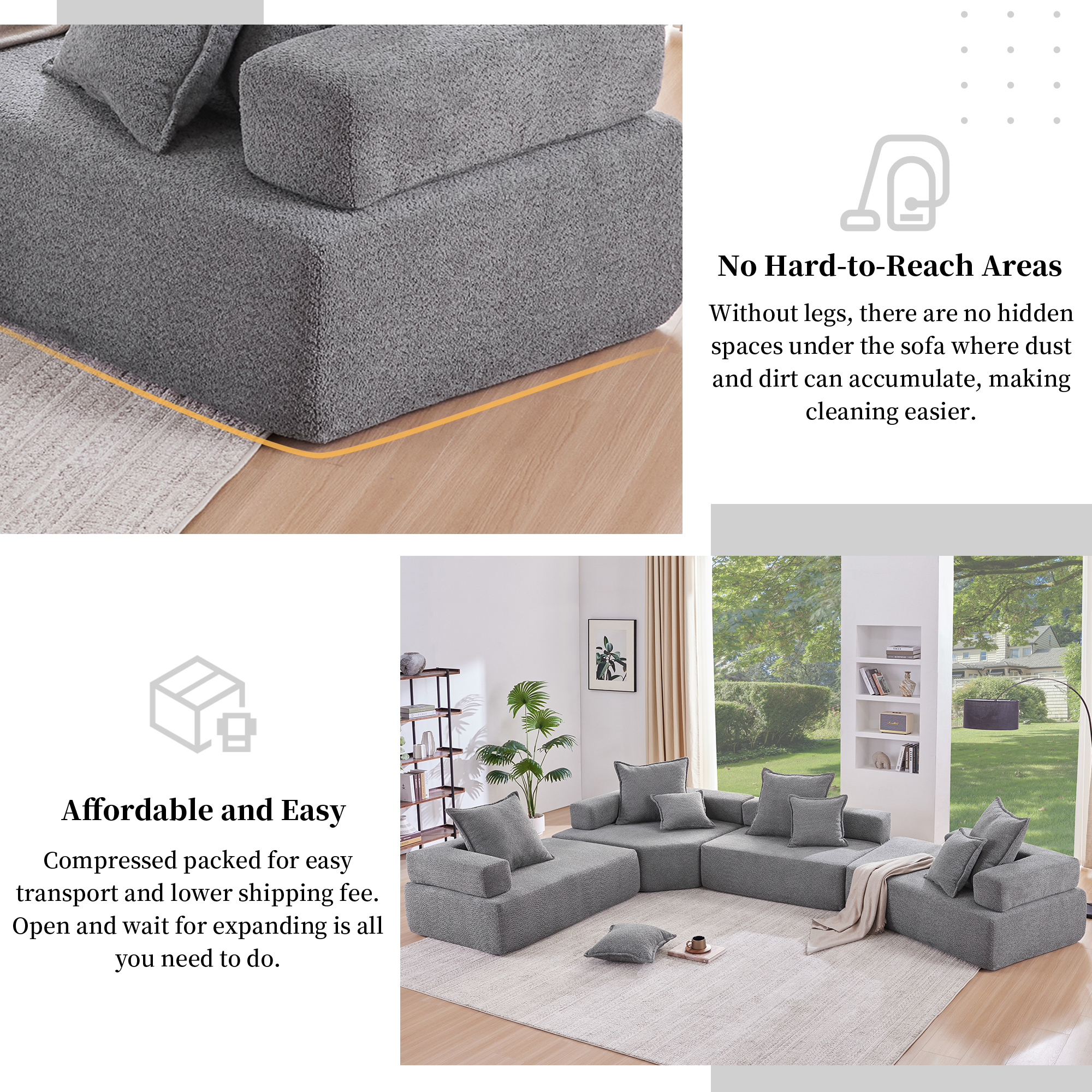 Corner Frame for Oversized Modular U Shaped Sectional Sofa,Luxury Boucle Floor Couch Set,Convertible Sleeper Couch,Spacious Foam-Filled Sofa Bed for Living Room