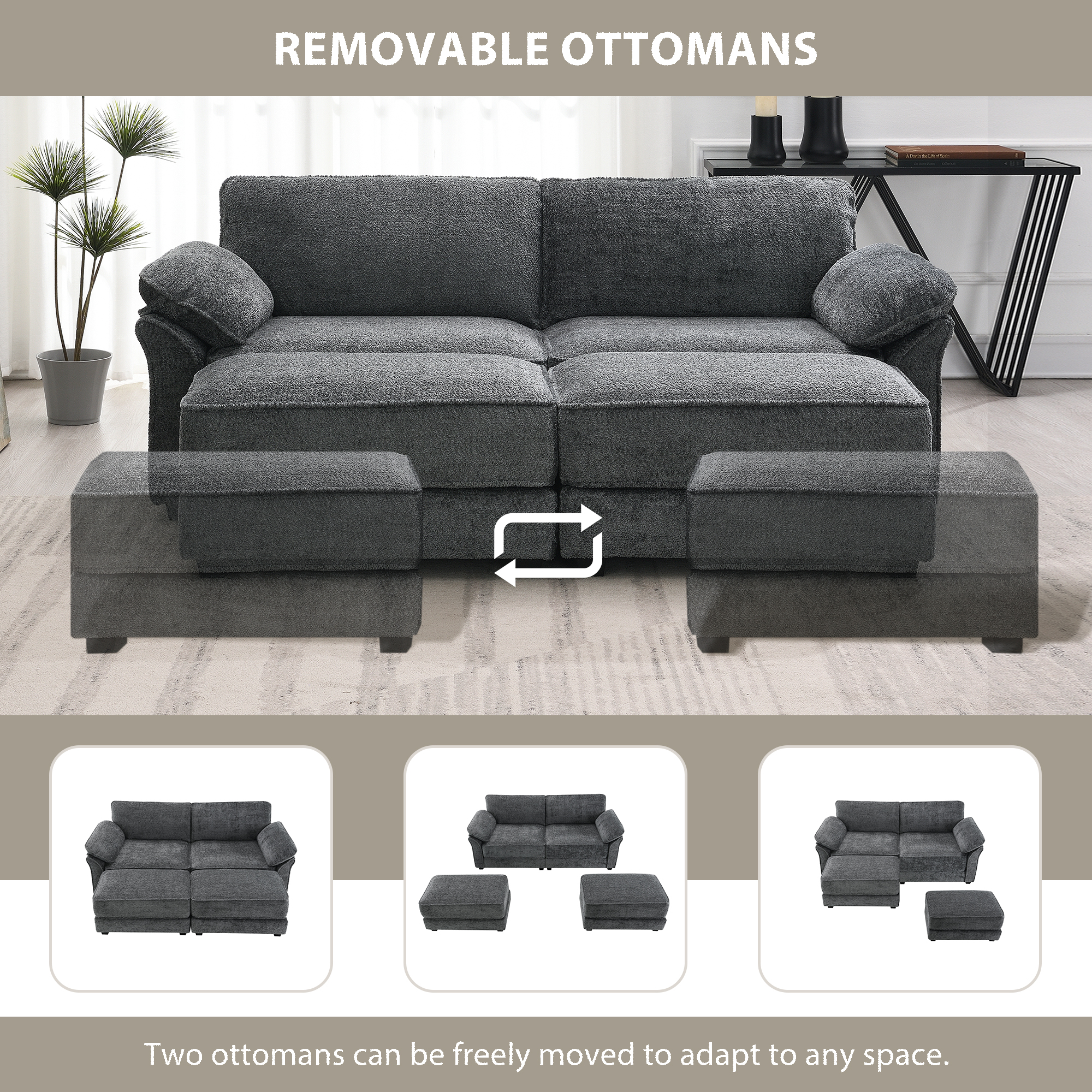 [VIDEO provided] [New] Free Combination Modular Convertible Sectional Sofa Bed Set, 4 Seat Upholstered Sleeper Corner Couch, Deep-Seat Loveseat with Ottoman for Living Room, Office, Apartment,2 Colors