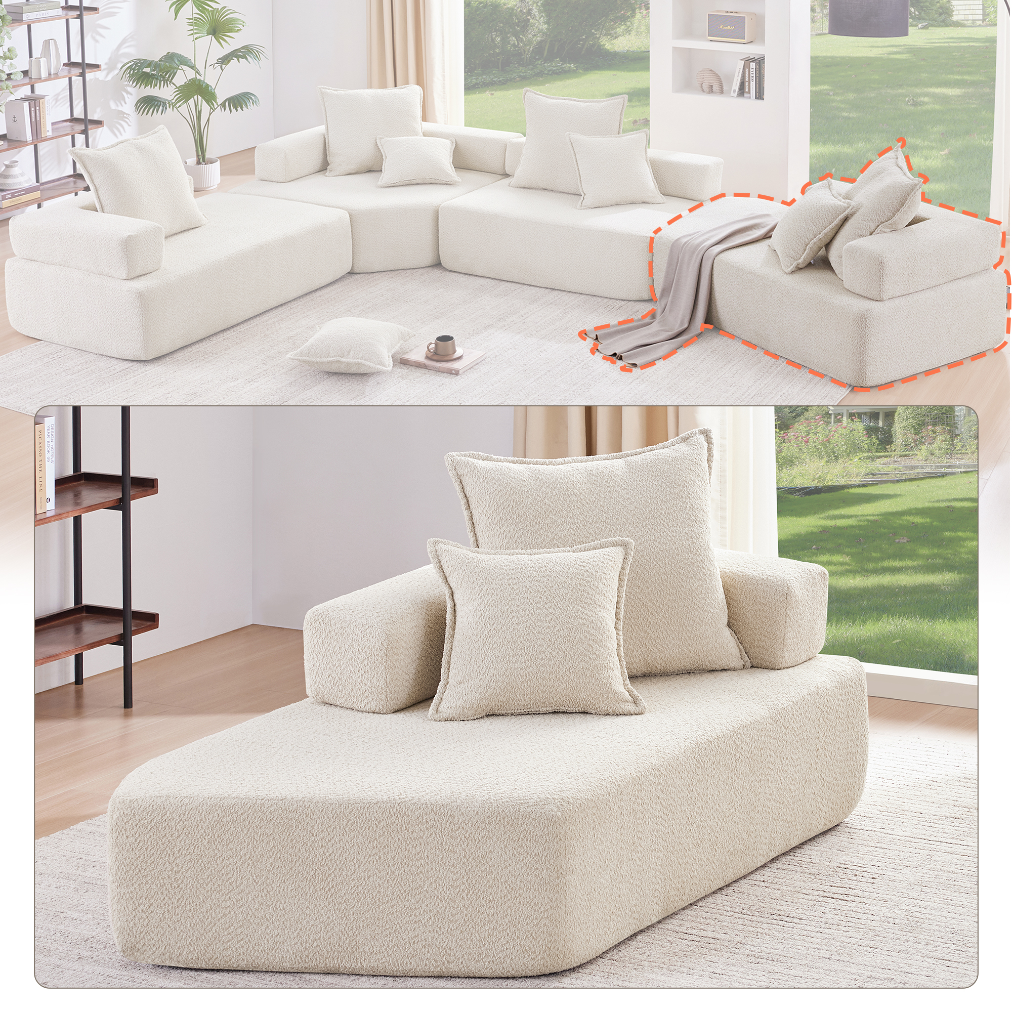 Special-shaped Frame for Oversized Modular U Shaped Sectional Sofa,Luxury Boucle Floor Couch Set,Convertible Sleeper Couch,Spacious Foam-Filled Sofa Bed for Living Room