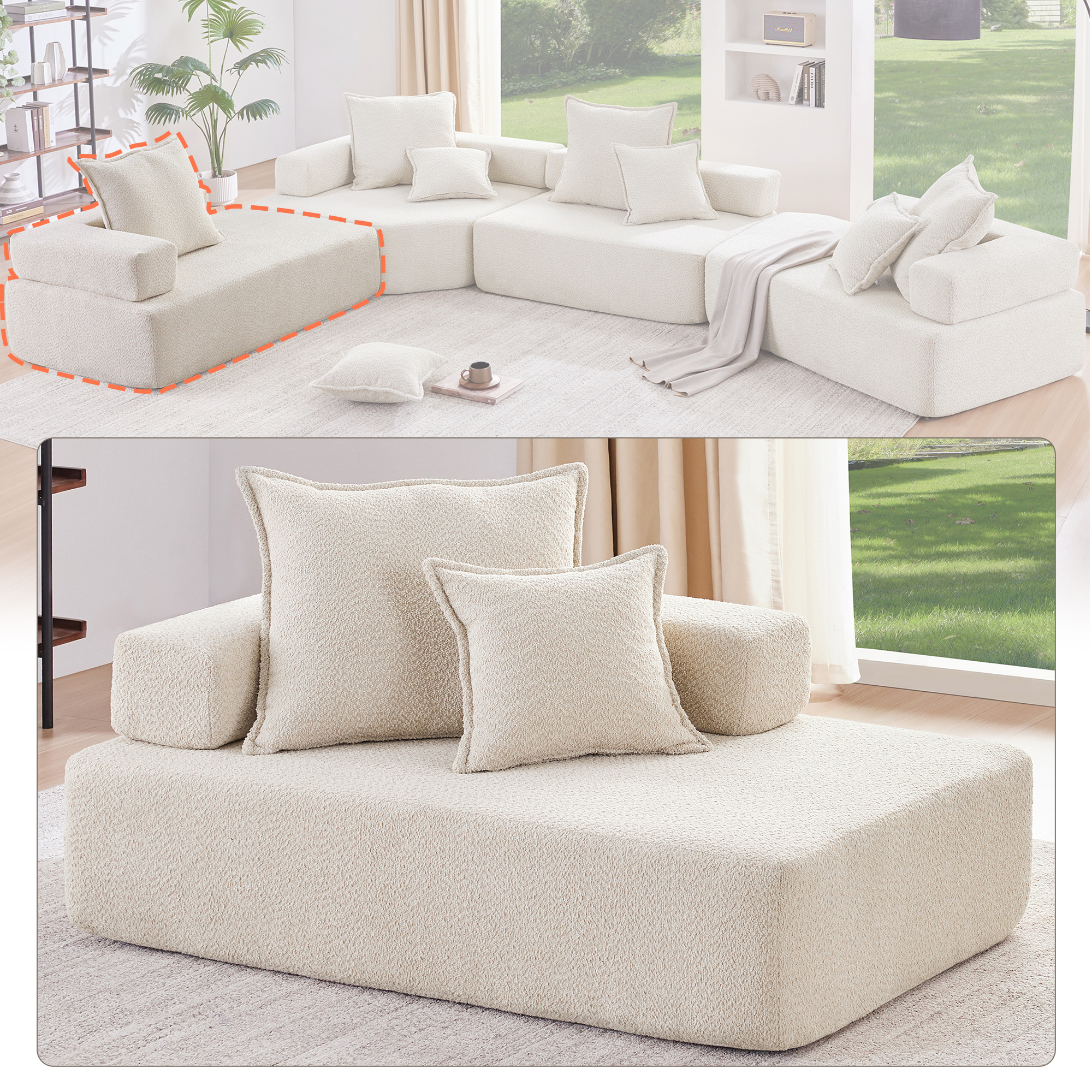 Lounge Frame for Oversized Modular U Shaped Sectional Sofa,Luxury Boucle Floor Couch Set,Convertible Sleeper Couch,Spacious Foam-Filled Sofa Bed for Living Room