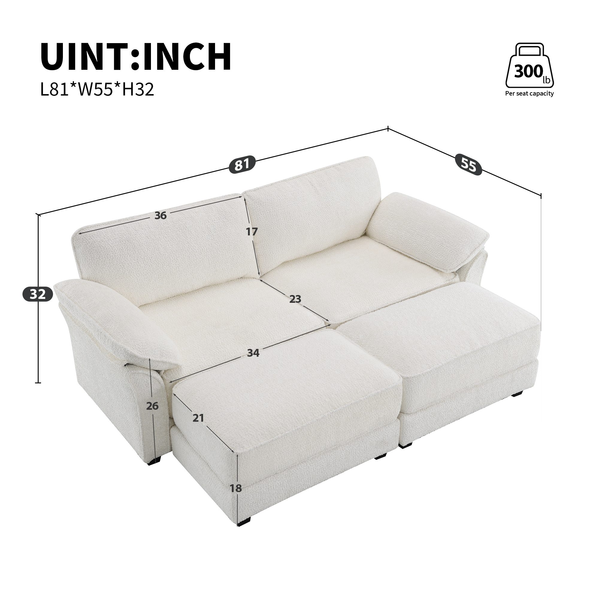 [VIDEO provided] [New] Free Combination Modular Convertible Sectional Sofa Bed Set, 4 Seat Upholstered Sleeper Corner Couch, Deep-Seat Loveseat with Ottoman for Living Room, Office, Apartment,2 Colors