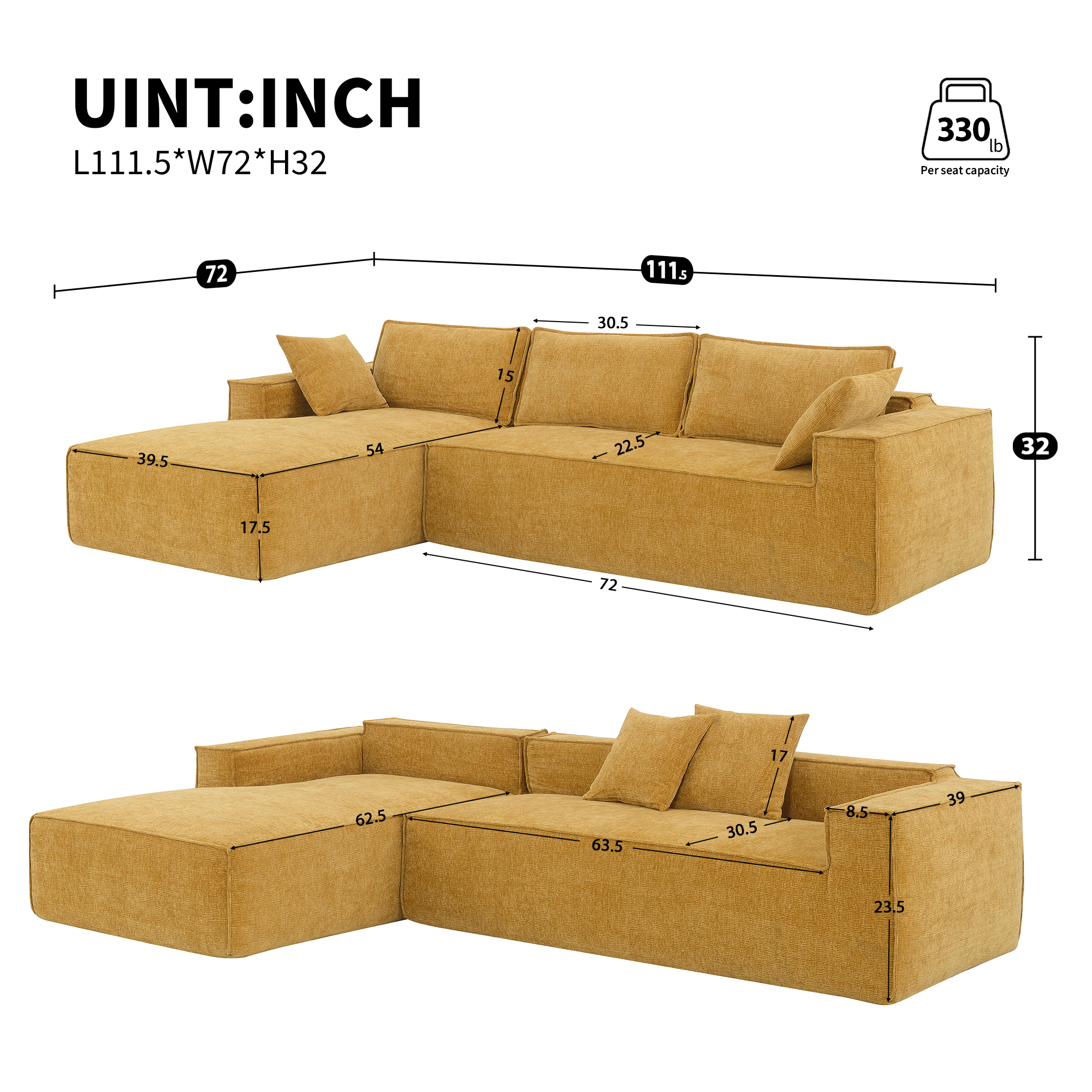 [VIDEO provided][New]111.5*72"Minimalist Style Modular Sectional Sofa,Wrinkle-resistant Chenille Couch Set,L-Shaped Sleeper Sofa Bed for Living Room,2 PIC Free Combination,No Assembly Require,3 Colors