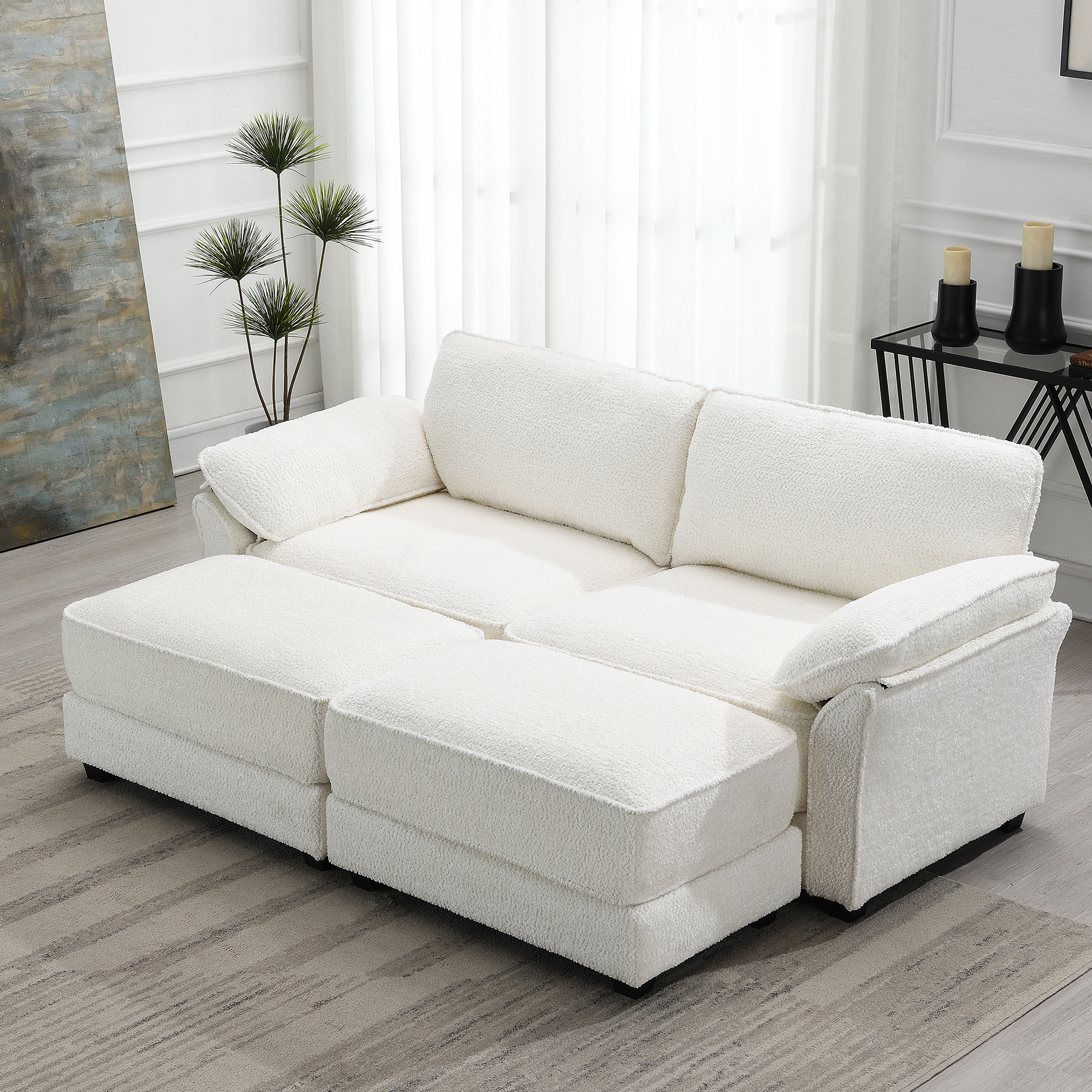 [VIDEO provided] [New] Free Combination Modular Convertible Sectional Sofa Bed Set, 4 Seat Upholstered Sleeper Corner Couch, Deep-Seat Loveseat with Ottoman for Living Room, Office, Apartment,2 Colors