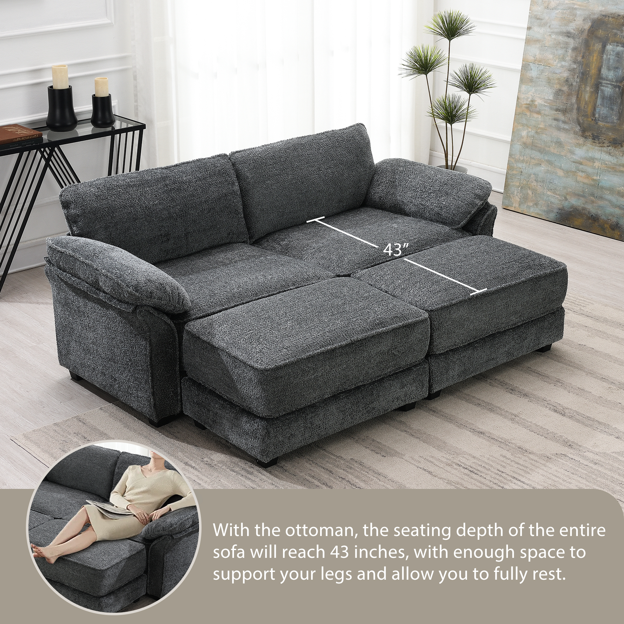 [VIDEO provided] [New] Free Combination Modular Convertible Sectional Sofa Bed Set, 4 Seat Upholstered Sleeper Corner Couch, Deep-Seat Loveseat with Ottoman for Living Room, Office, Apartment,2 Colors