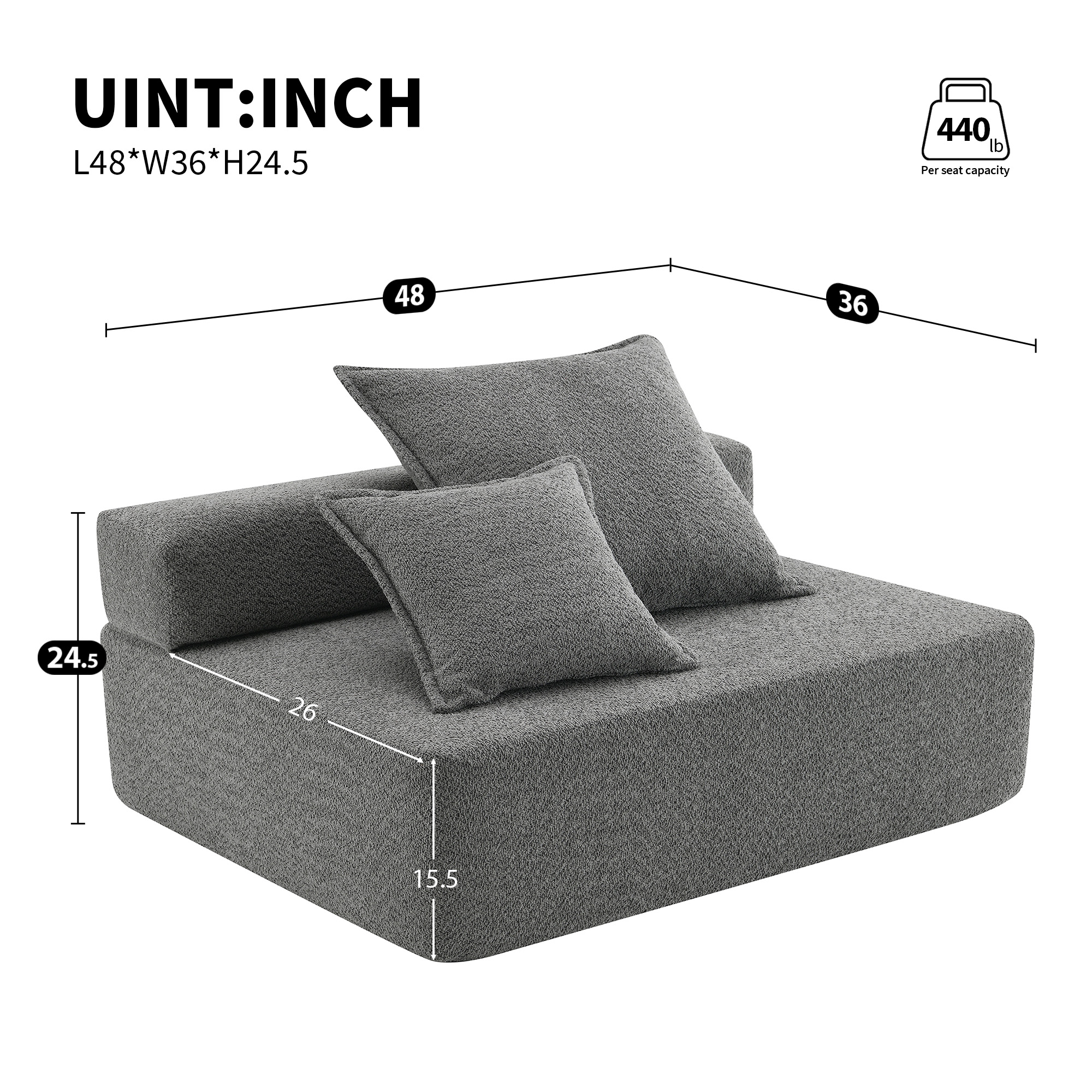 Loveseat Frame for Oversized Modular U Shaped Sectional Sofa,Luxury Boucle Floor Couch Set,Convertible Sleeper Couch,Spacious Foam-Filled Sofa Bed for Living Room