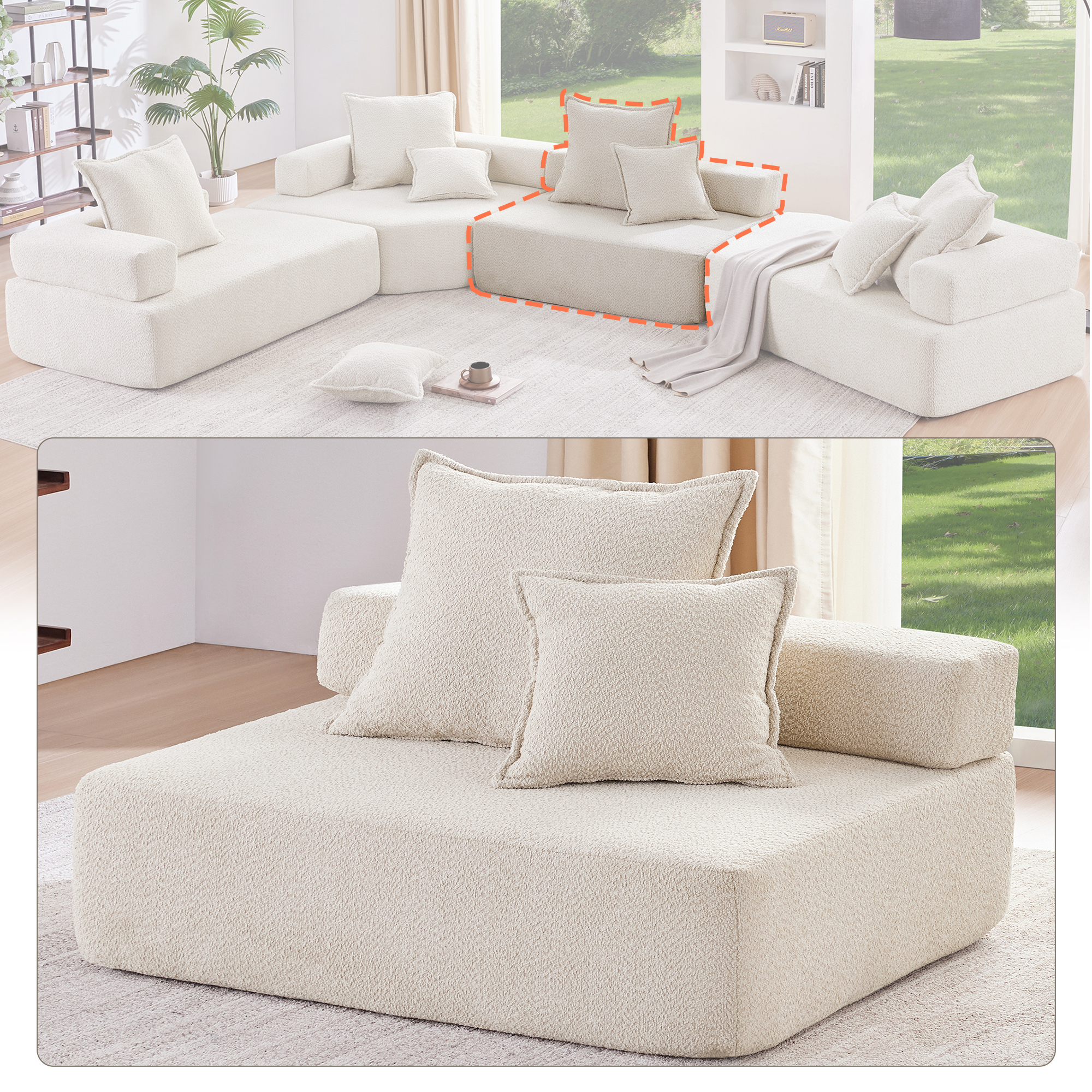 Loveseat Frame for Oversized Modular U Shaped Sectional Sofa,Luxury Boucle Floor Couch Set,Convertible Sleeper Couch,Spacious Foam-Filled Sofa Bed for Living Room