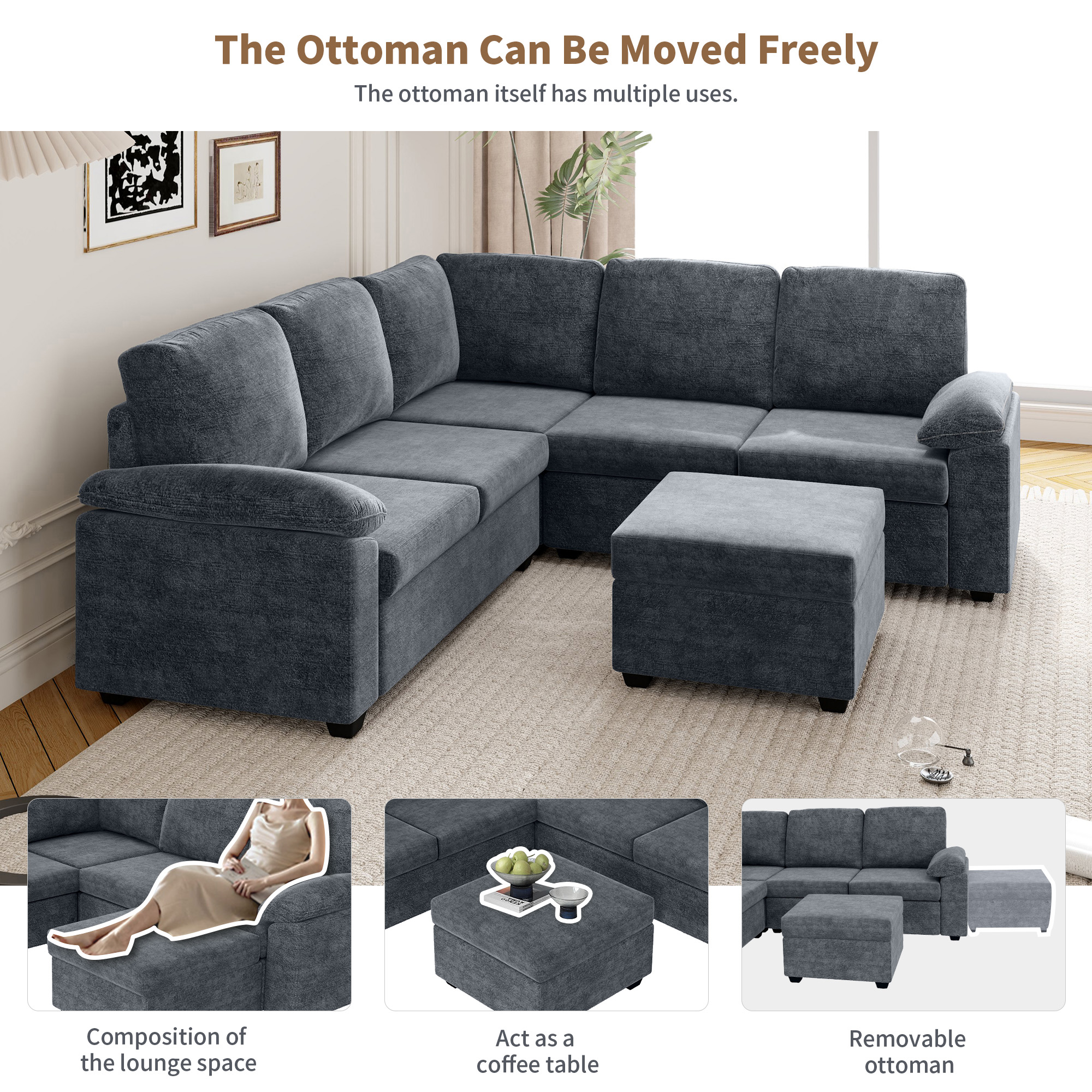 [VIDEO provided] [New] 84*84" Modern Velvet Sectional Sofa Set,Large U Shaped Upholstered Corner Couch with Ottoman,Armrest Pillow,6 Seat Indoor Furniture for Living Room,Apartment,Office,2 Colors