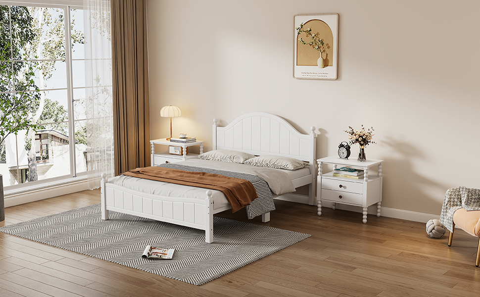 Traditional Concise Style White Solid Wood Platform Bed, No Need Box Spring, Queen(old sku:WF306306AAA)