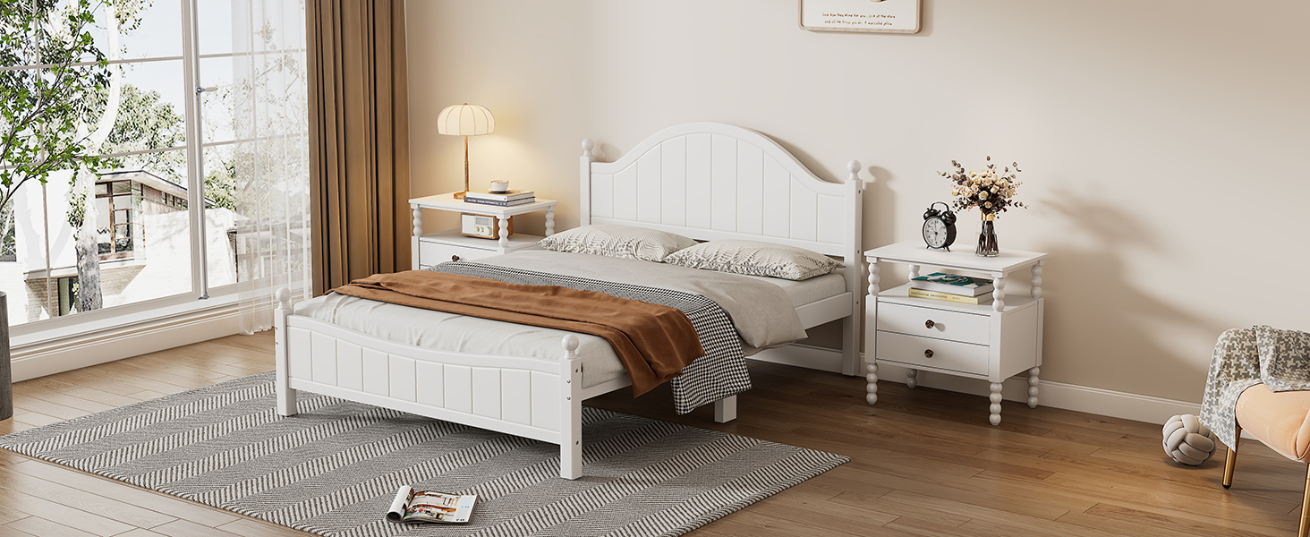 Traditional Concise Style White Solid Wood Platform Bed, No Need Box Spring, Queen(old sku:WF306306AAA)