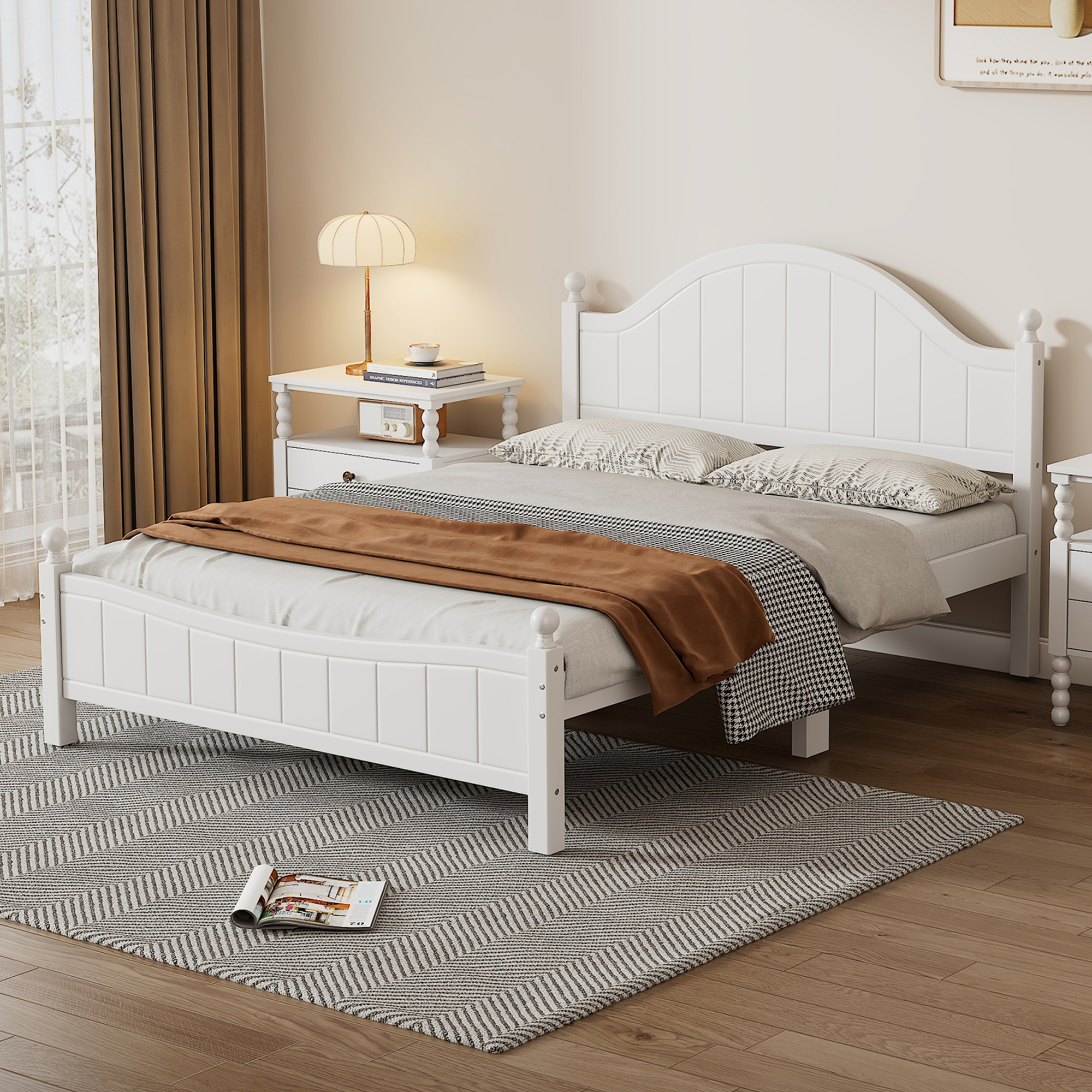 Traditional Concise Style White Solid Wood Platform Bed, No Need Box Spring, Queen(old sku:WF306306AAA)