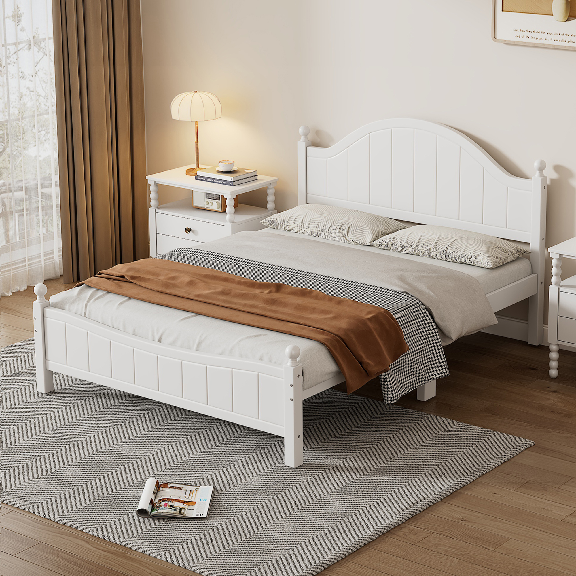 Traditional Concise Style White Solid Wood Platform Bed, No Need Box Spring, Queen(old sku:WF306306AAA)