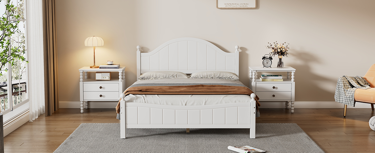 Traditional Concise Style White Solid Wood Platform Bed, No Need Box Spring, Queen(old sku:WF306306AAA)