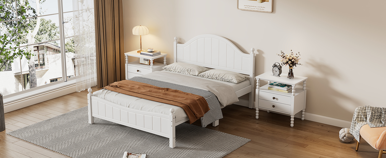 Traditional Concise Style White Solid Wood Platform Bed, No Need Box Spring, Queen(old sku:WF306306AAA)