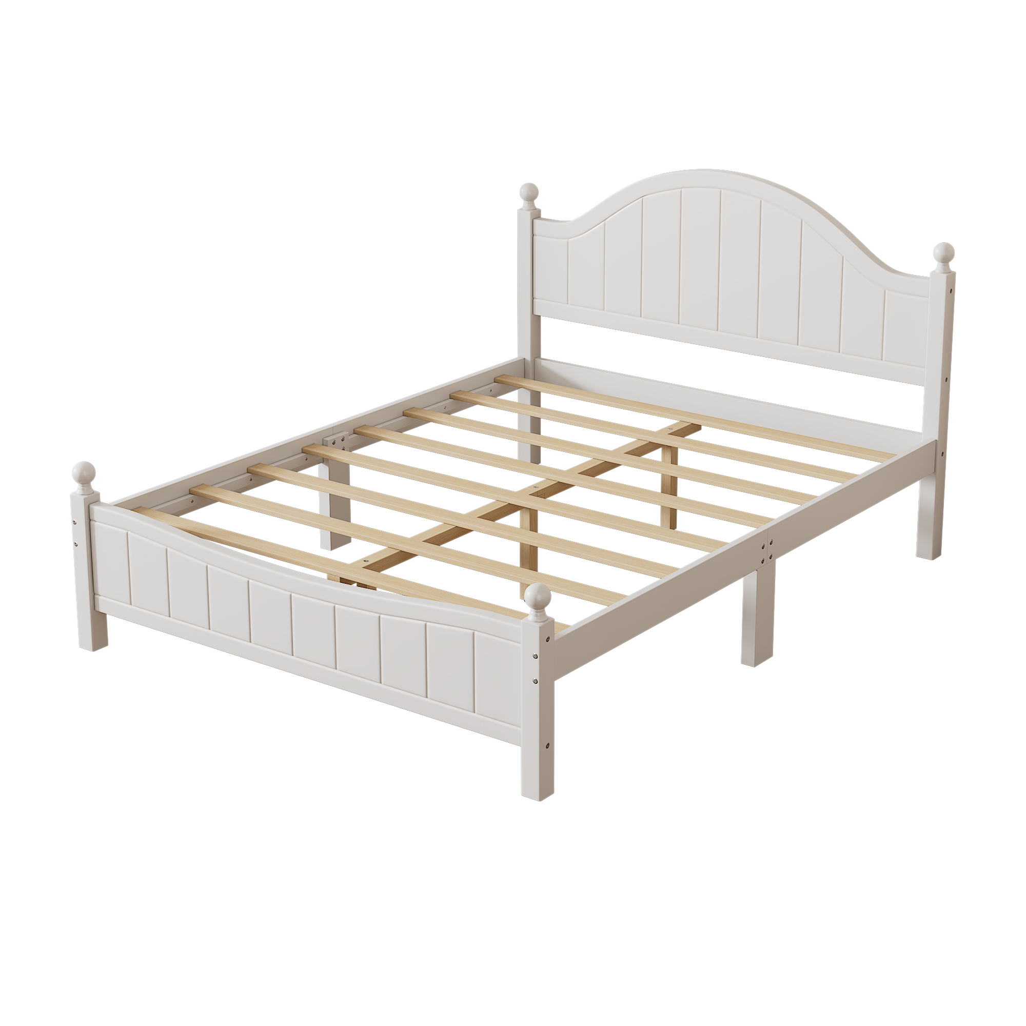 Traditional Concise Style White Solid Wood Platform Bed, No Need Box Spring, Queen(old sku:WF306306AAA)