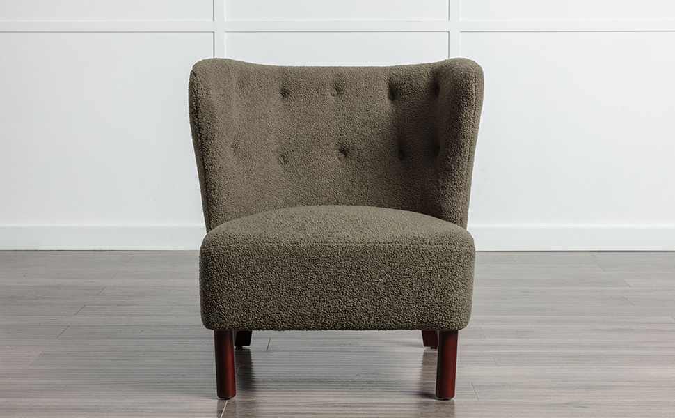 Accent Chair, Upholstered Armless Chair Lambskin Sherpa Single Sofa Chair with Wooden Legs, Modern Reading Chair for Living Room Bedroom Small Spaces Apartment, Green