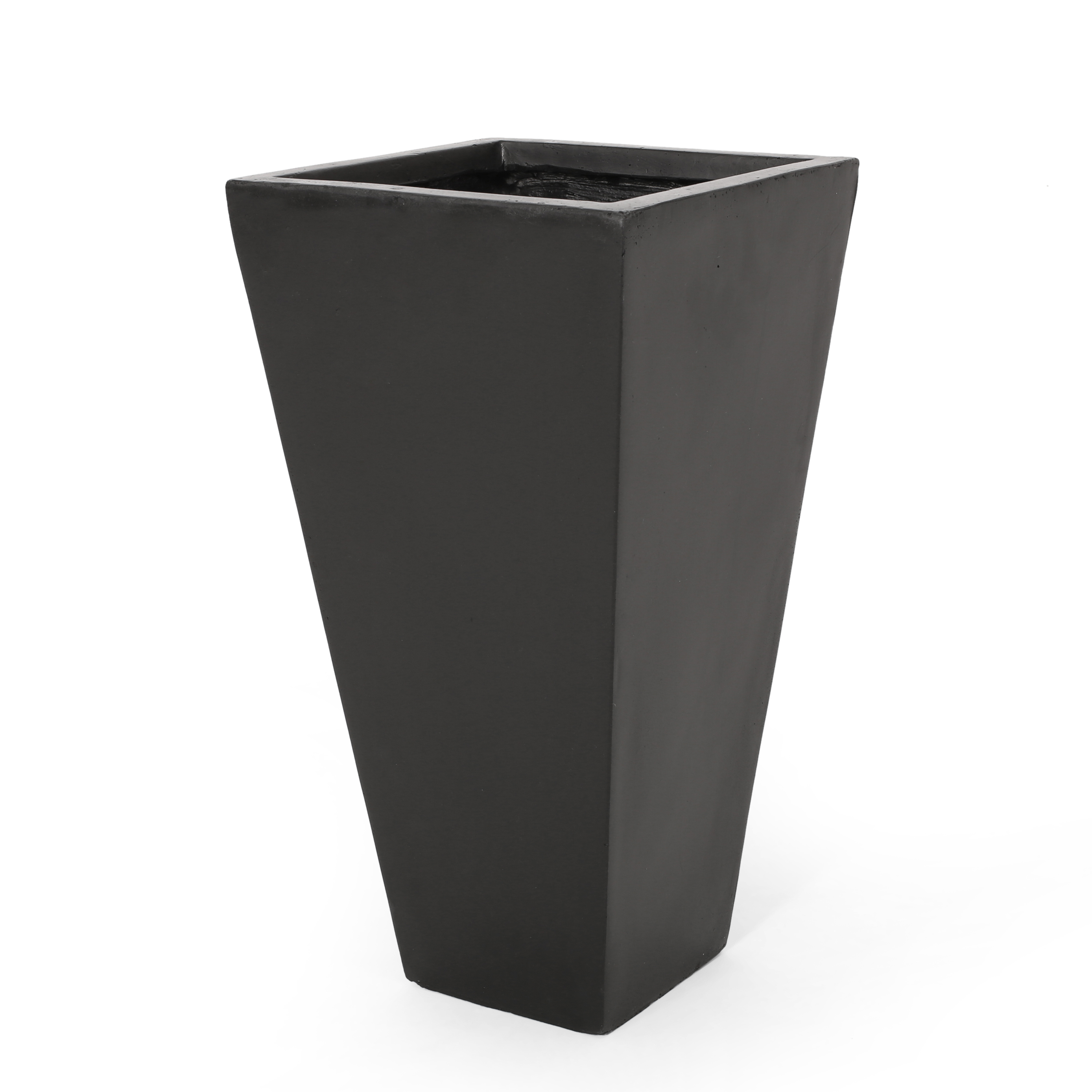 13" Outdoor Modern MGO Small Cast Stone Planter, Black