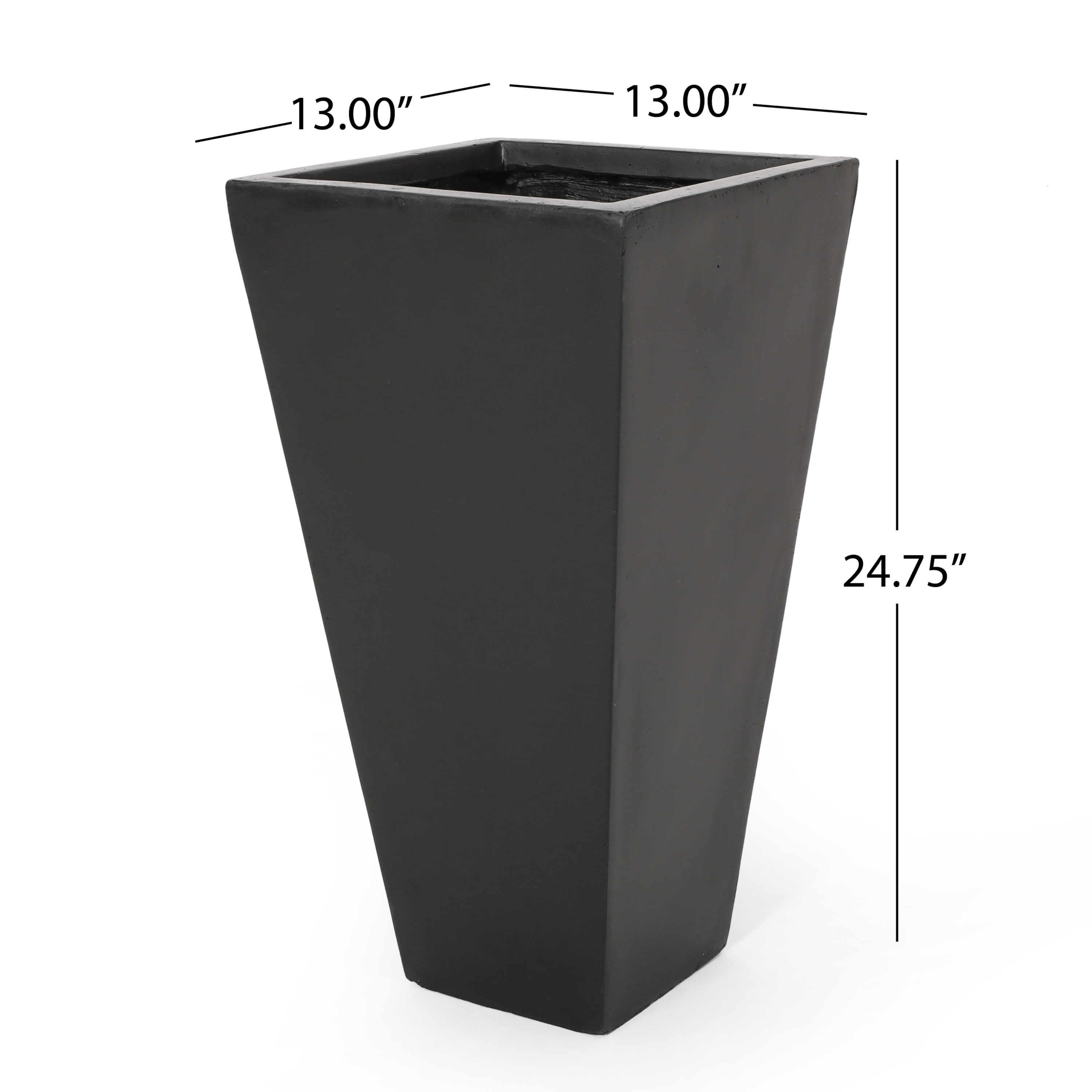 13" Outdoor Modern MGO Small Cast Stone Planter, Black