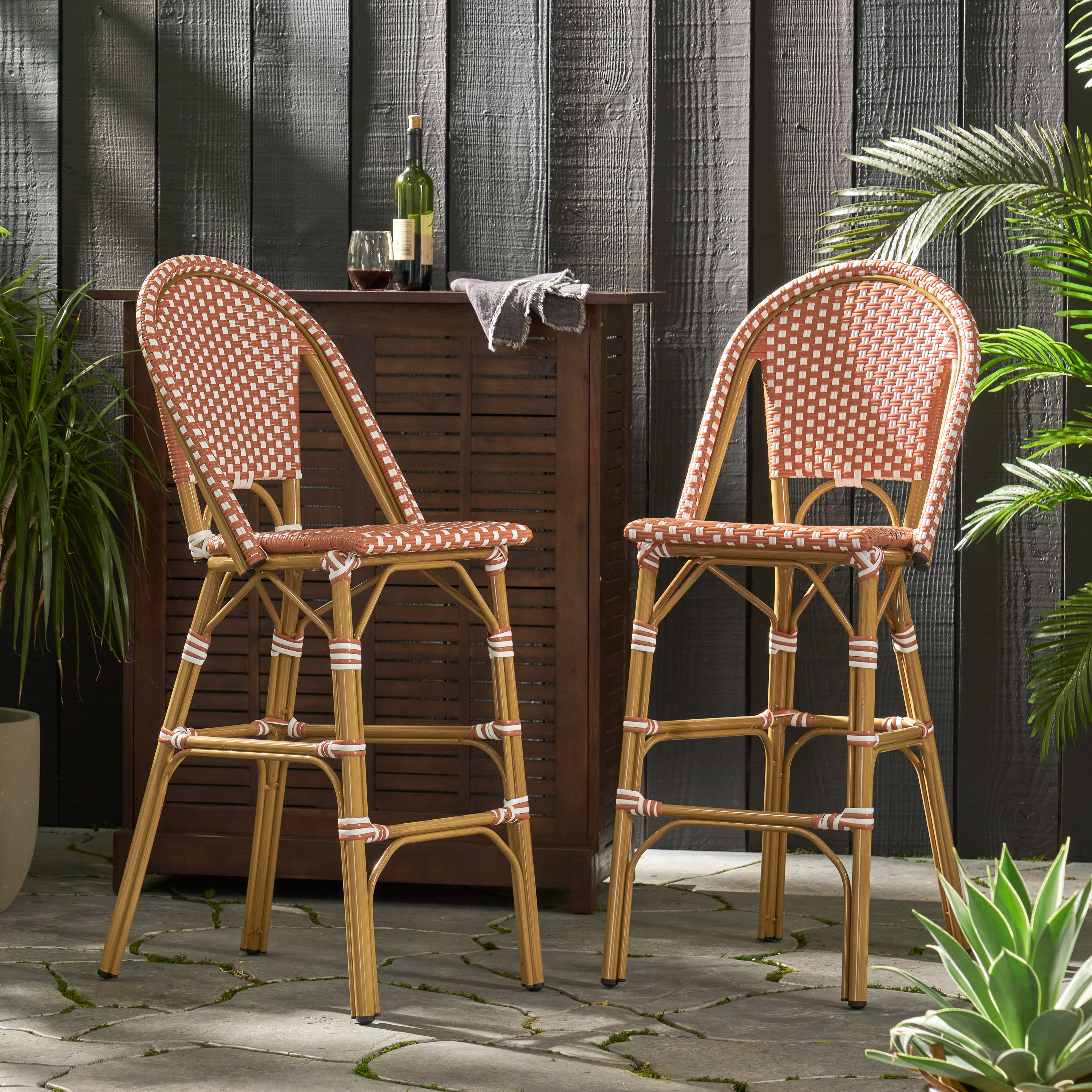 WICKER BAR STOOL WITH ALUMINUM FRAME