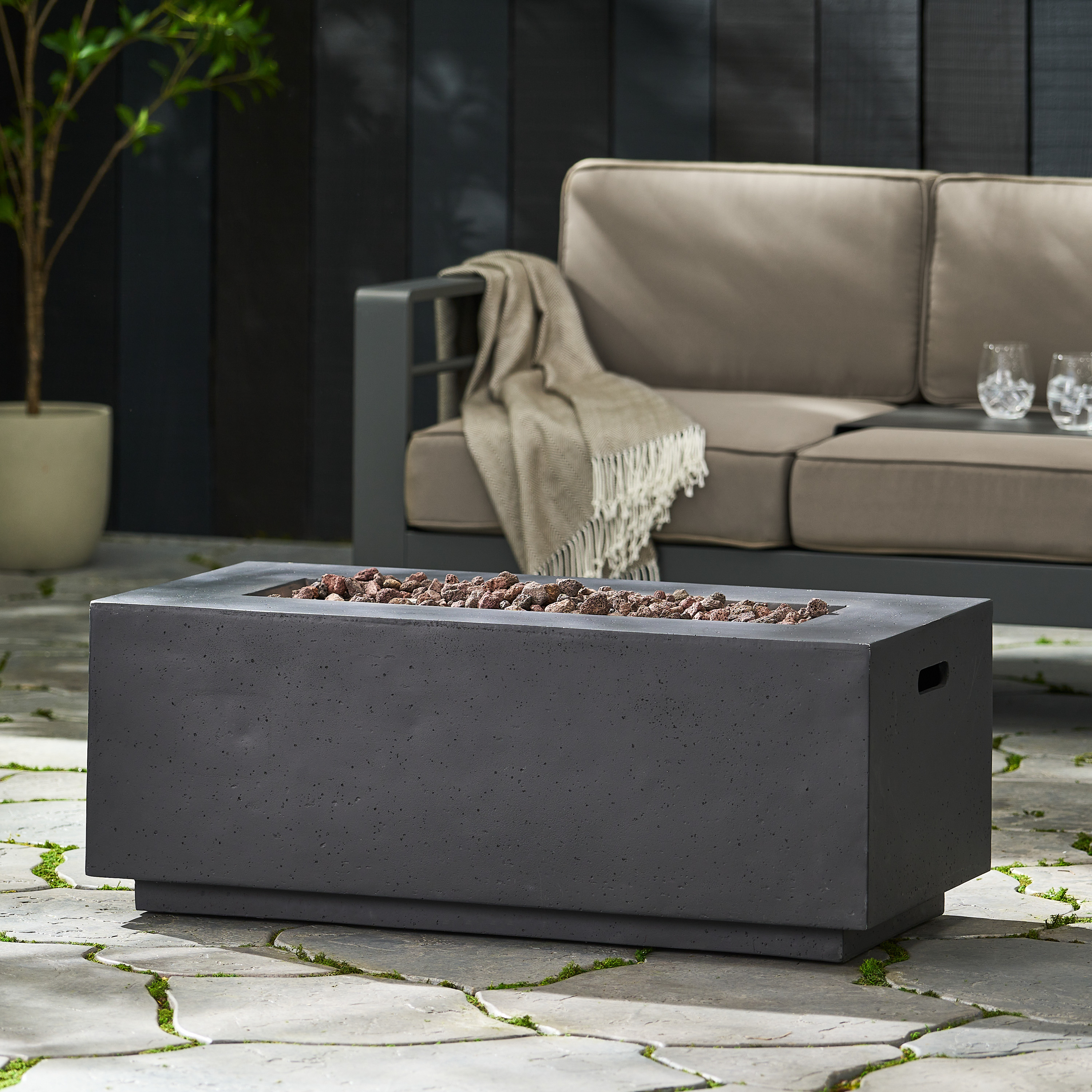 40" Outdoor 40,000 BTU Rectangular MgO Concrete Propane Fire Pit, Light Grey (Tank Cover not Included)