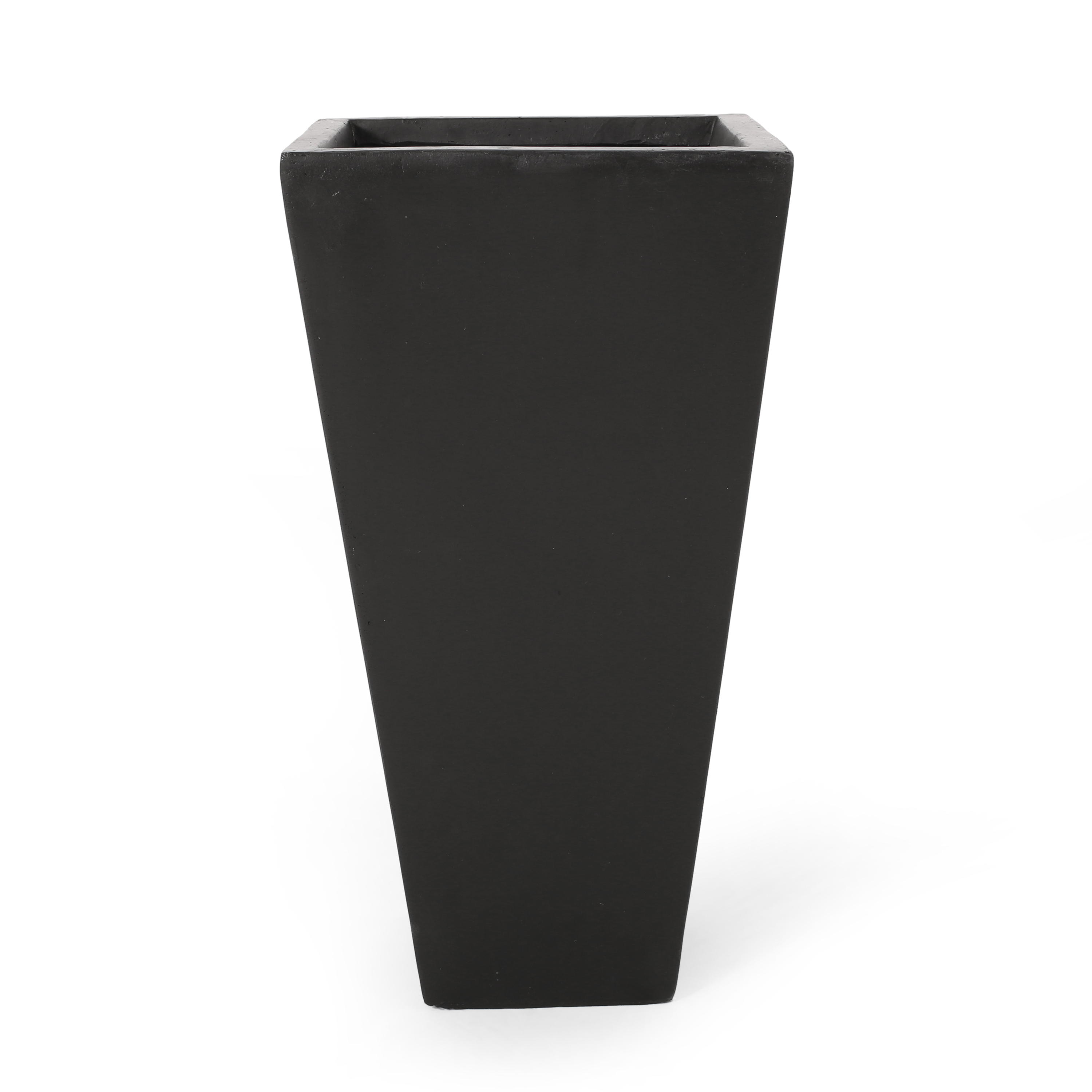 13" Outdoor Modern MGO Small Cast Stone Planter, Black