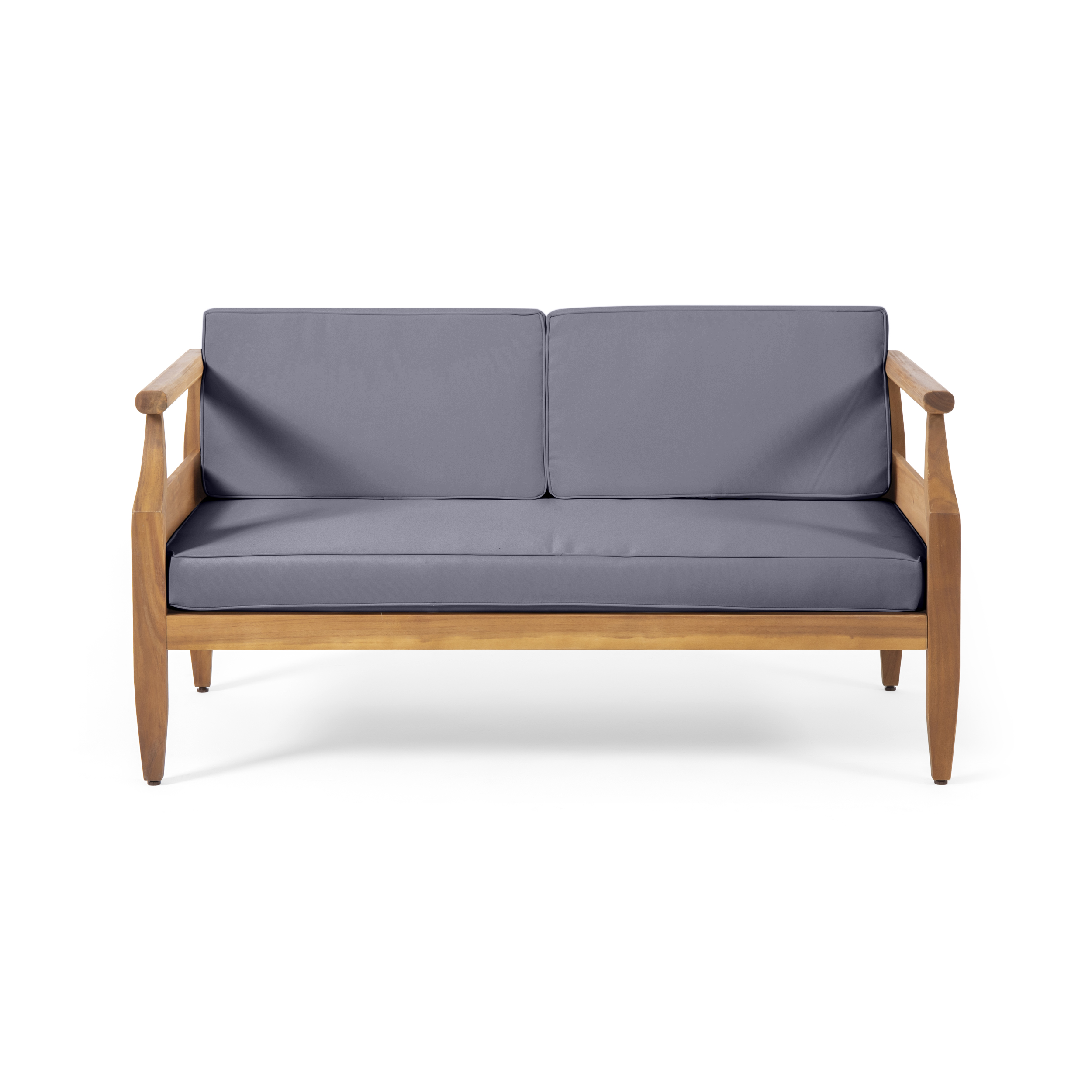 Aston Acacia Wood Outdoor Loveseat Set_Loveseat&Coffee Table  - Teak Finish + Dark Gray Cushion